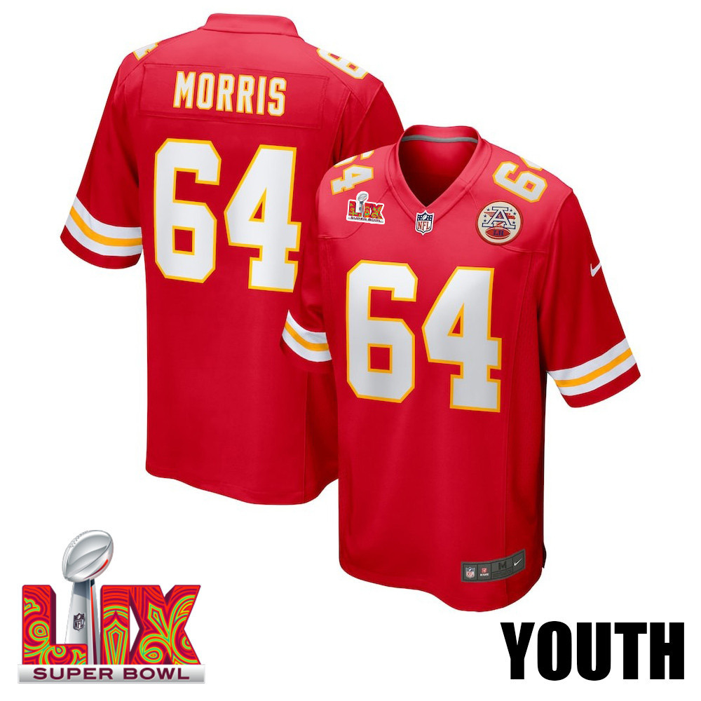 Wanya Morris #64 Kansas City Chiefs Super Bowl LIX YOUTH Jersey - Red JS9587 Saliibo