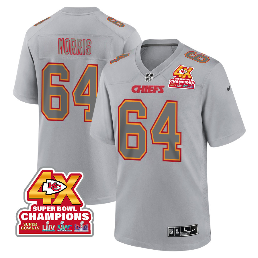 Wanya Morris 64 Kansas City Chiefs Super Bowl LVIII Champions 4X Atmosphere Fashion Game Men Jersey - Gray JS7695 Saliibo