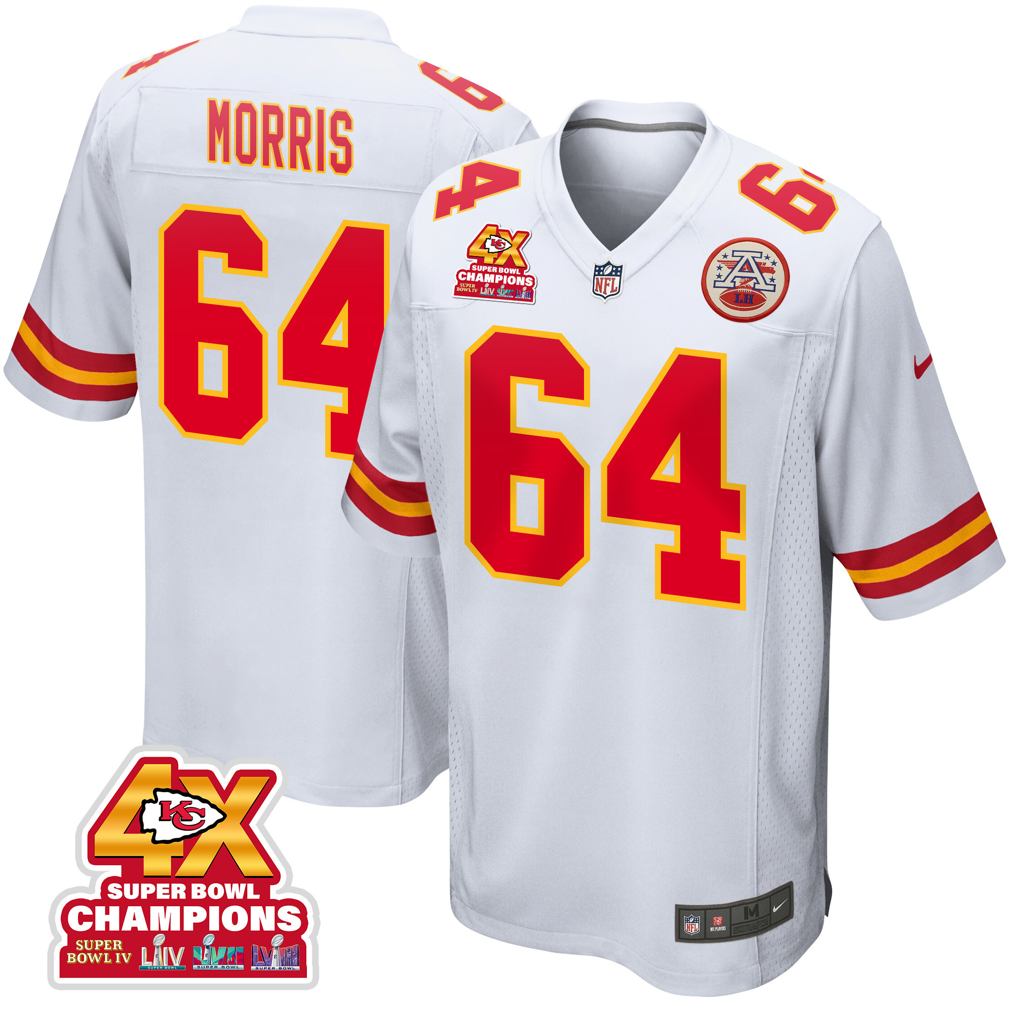 Wanya Morris 64 Kansas City Chiefs Super Bowl LVIII Champions 4X Game Men Jersey - White JS1860 Saliibo