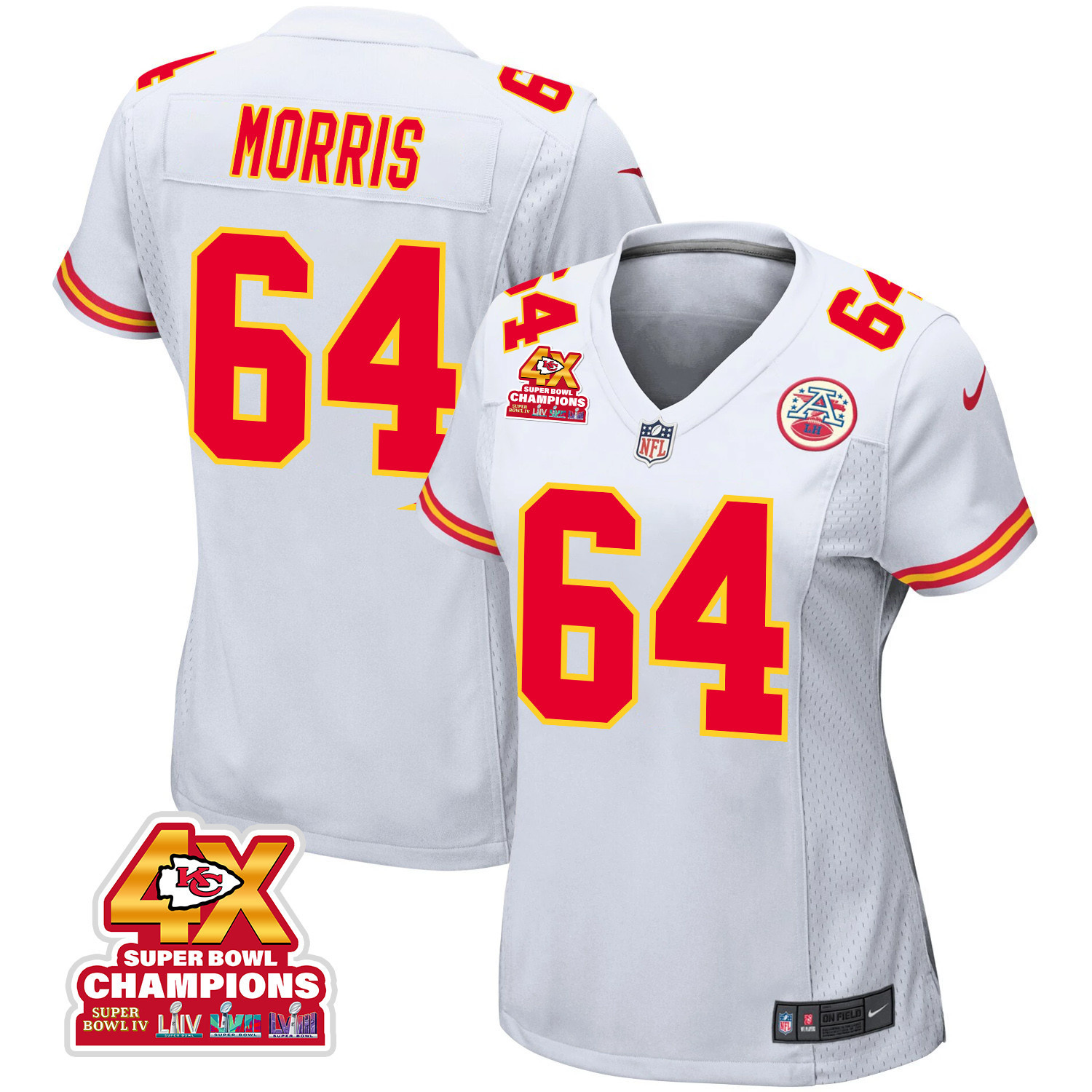 Wanya Morris 64 Kansas City Chiefs Super Bowl LVIII Champions 4X Game Women Jersey - White JS4756 Saliibo
