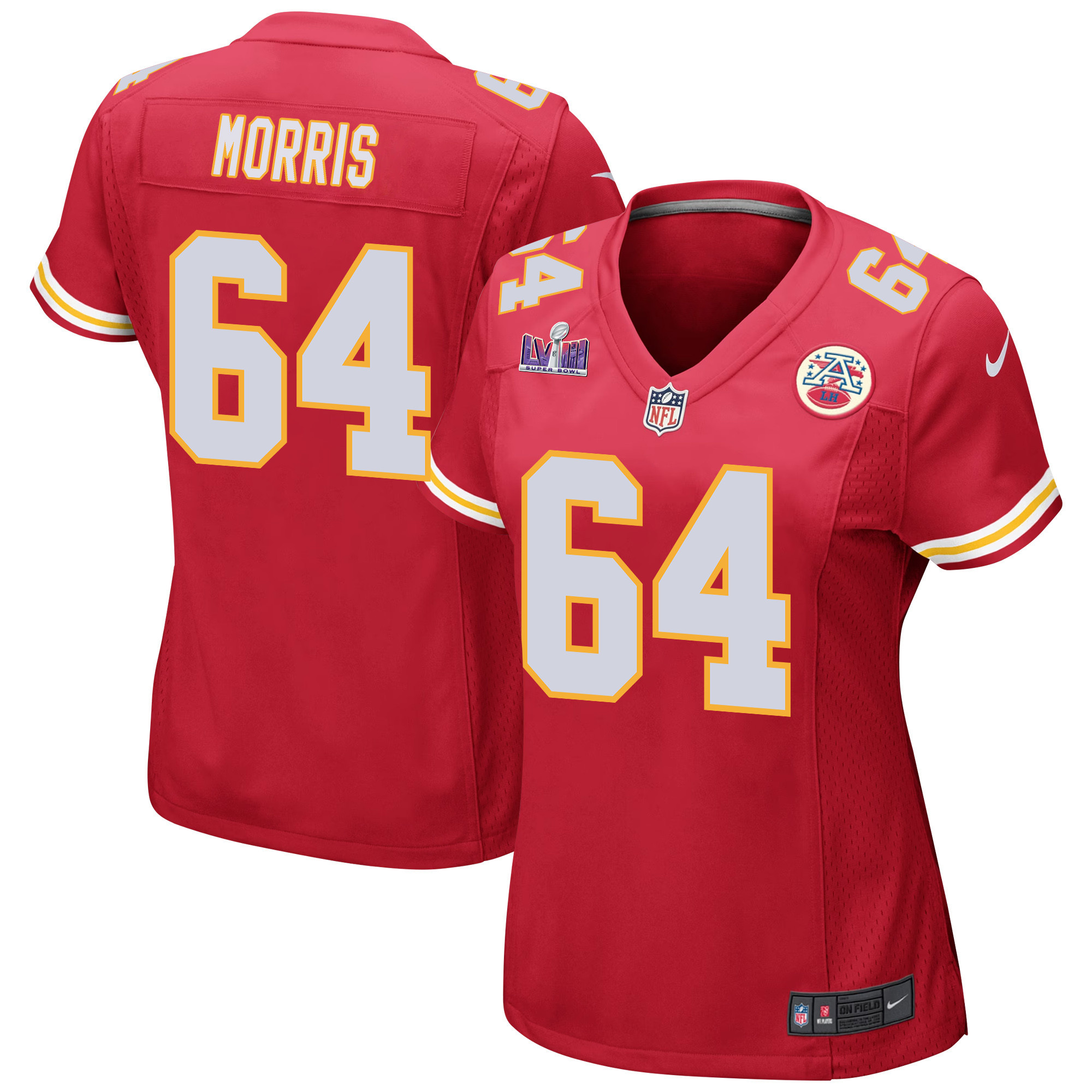 Wanya Morris 64 Kansas City Chiefs Super Bowl LVIII Patch Game Women Jersey - Red JS3998 Saliibo