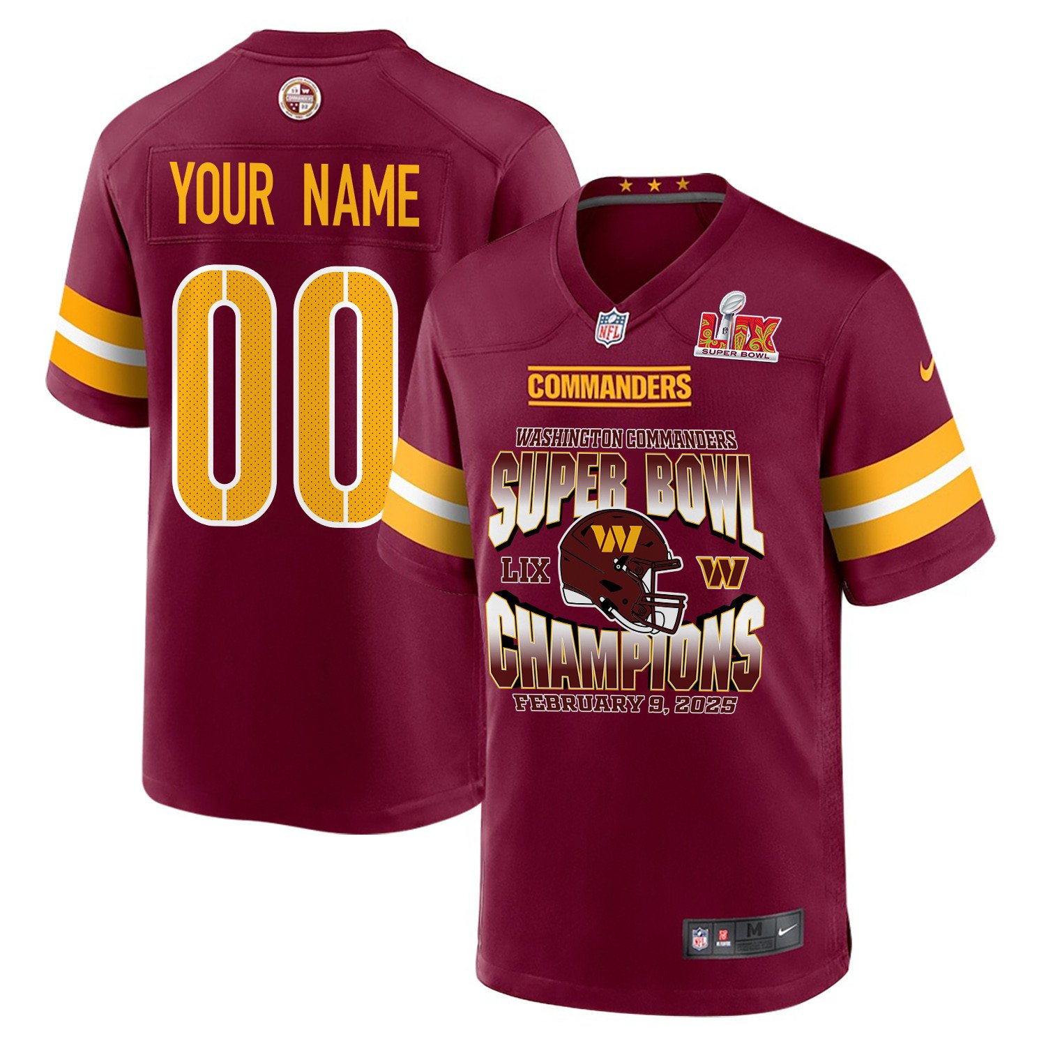 Washington Commanders Super Bowl LIX Champions Helmet Game Men Custom Jersey - Burgundy JS7125 Saliibo
