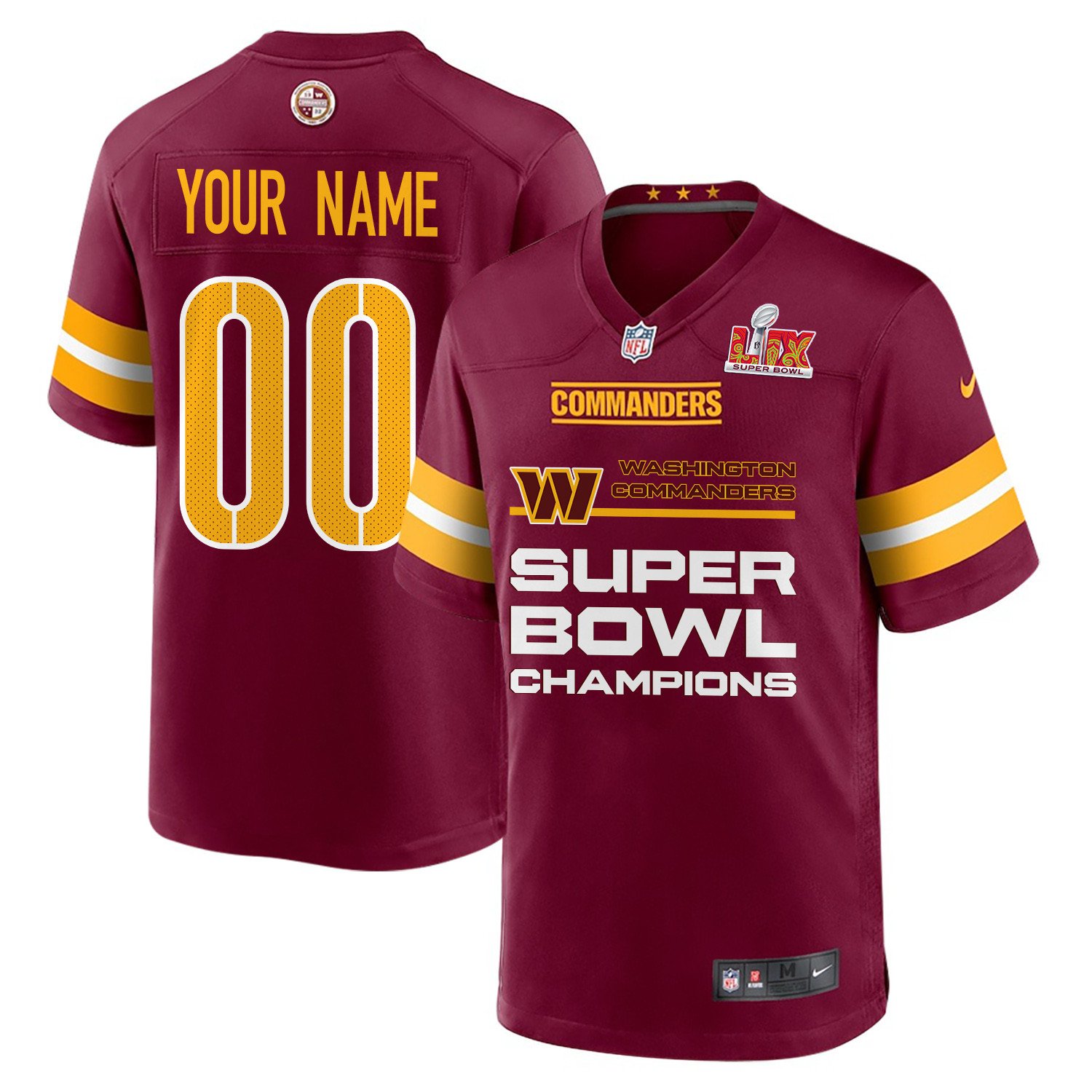 Washington Commanders Super Bowl LIX Champions Straight Text Game Men Custom Jersey - Burgundy JS7798 Saliibo