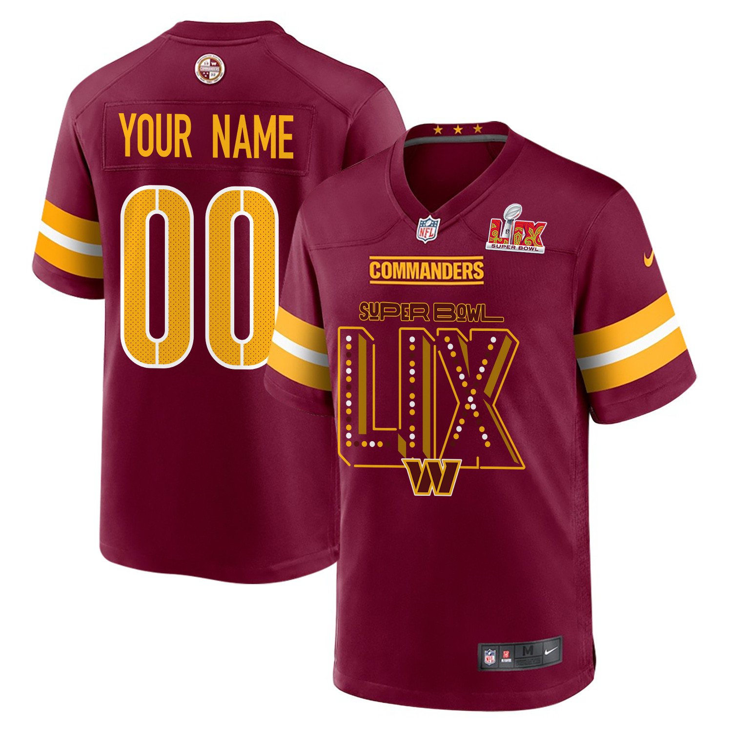 Washington Commanders Super Bowl LIX V2 Game Men Custom Jersey - Burgundy JS4649 Saliibo