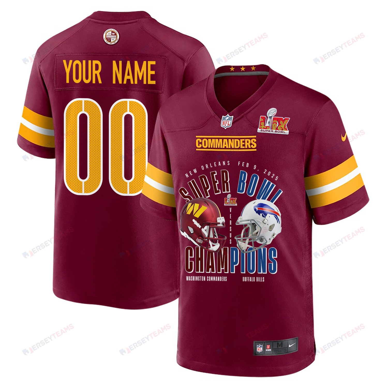Washington Commanders Vs. Buffalo Bills Super Bowl LIX Game Men Custom Jersey - Burgundy JS4818 Saliibo