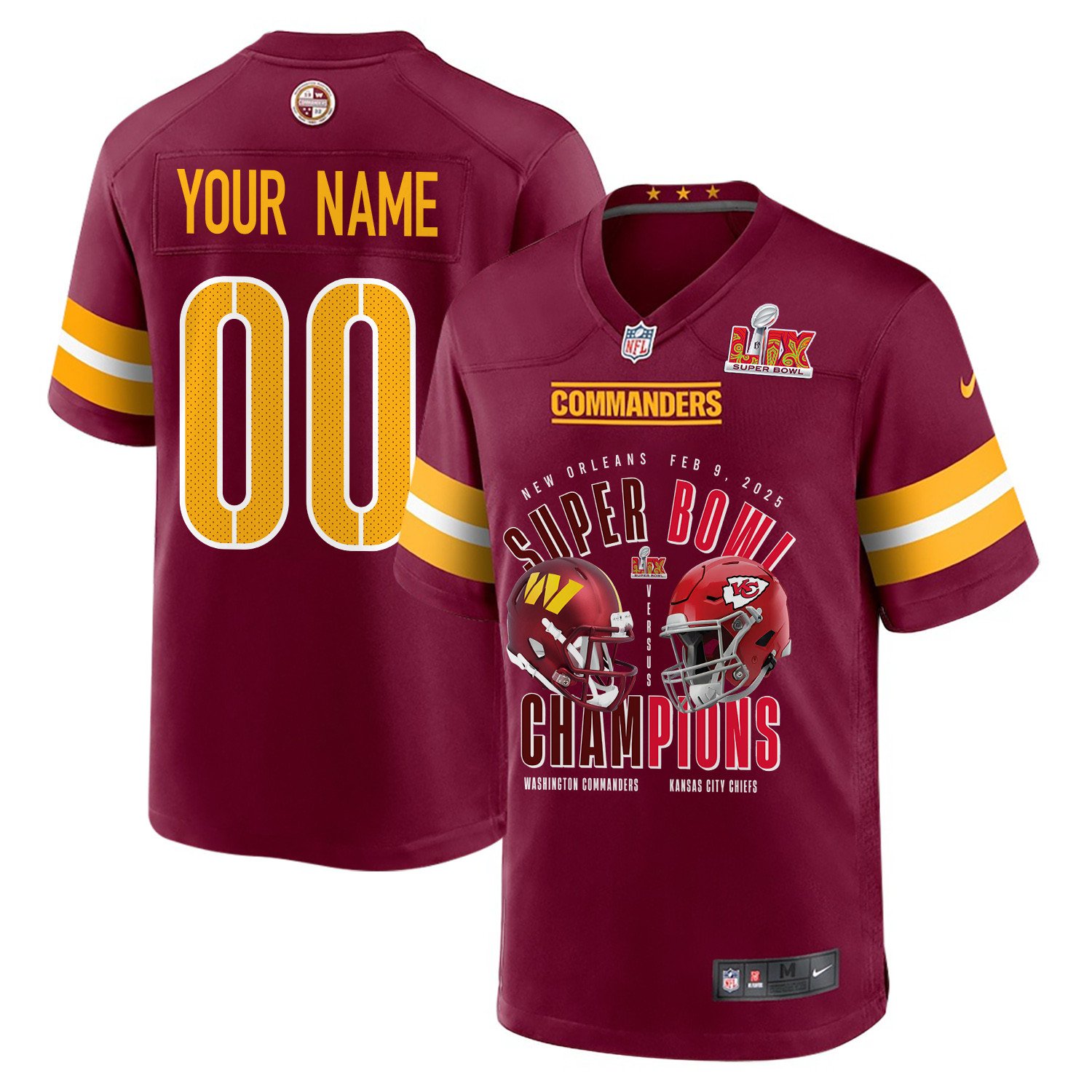 Washington Commanders Vs. Kansas City Chiefs Super Bowl LIX Game Men Custom Jersey - Burgundy JS3709 Saliibo