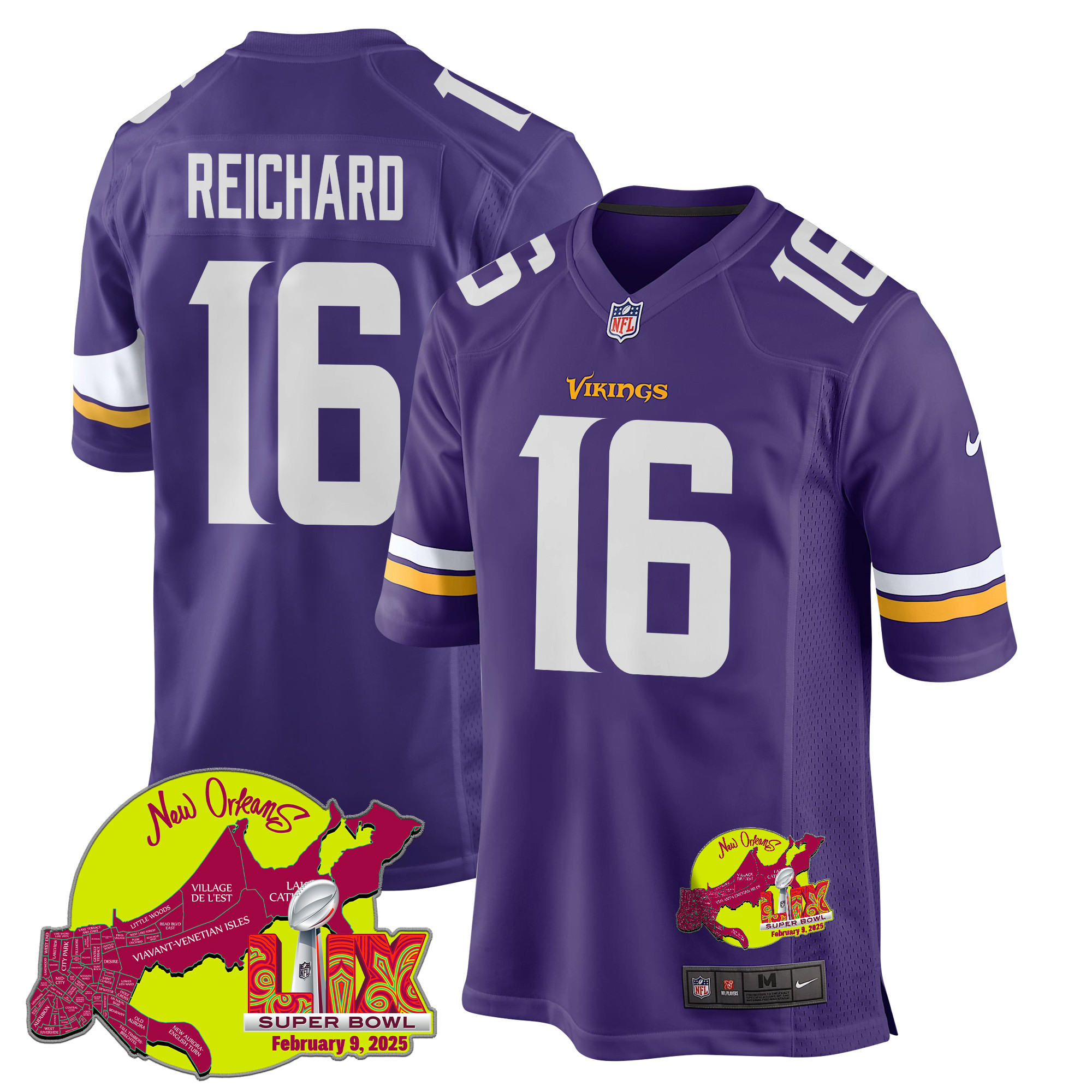 Will Reichard 16 Minnesota Vikings Super Bowl LIX New Orleans Patch Game Men Jersey - Purple JS2650 Saliibo