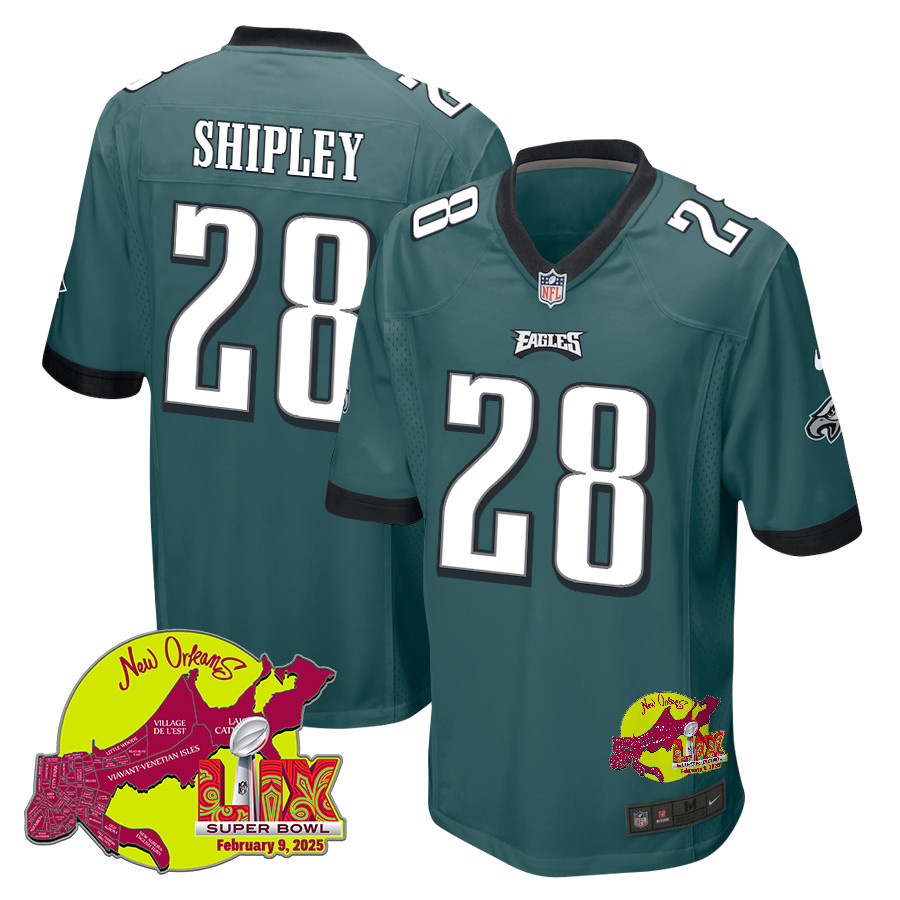 Will Shipley 28 Philadelphia Eagles Super Bowl LIX New Orleans Patch Game Men Jersey - Midnight Green JS8417 Saliibo