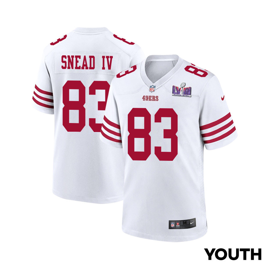 Willie Snead IV 83 San Francisco 49ers Super Bowl LVIII Patch Game YOUTH Jersey - White JS9951 Saliibo