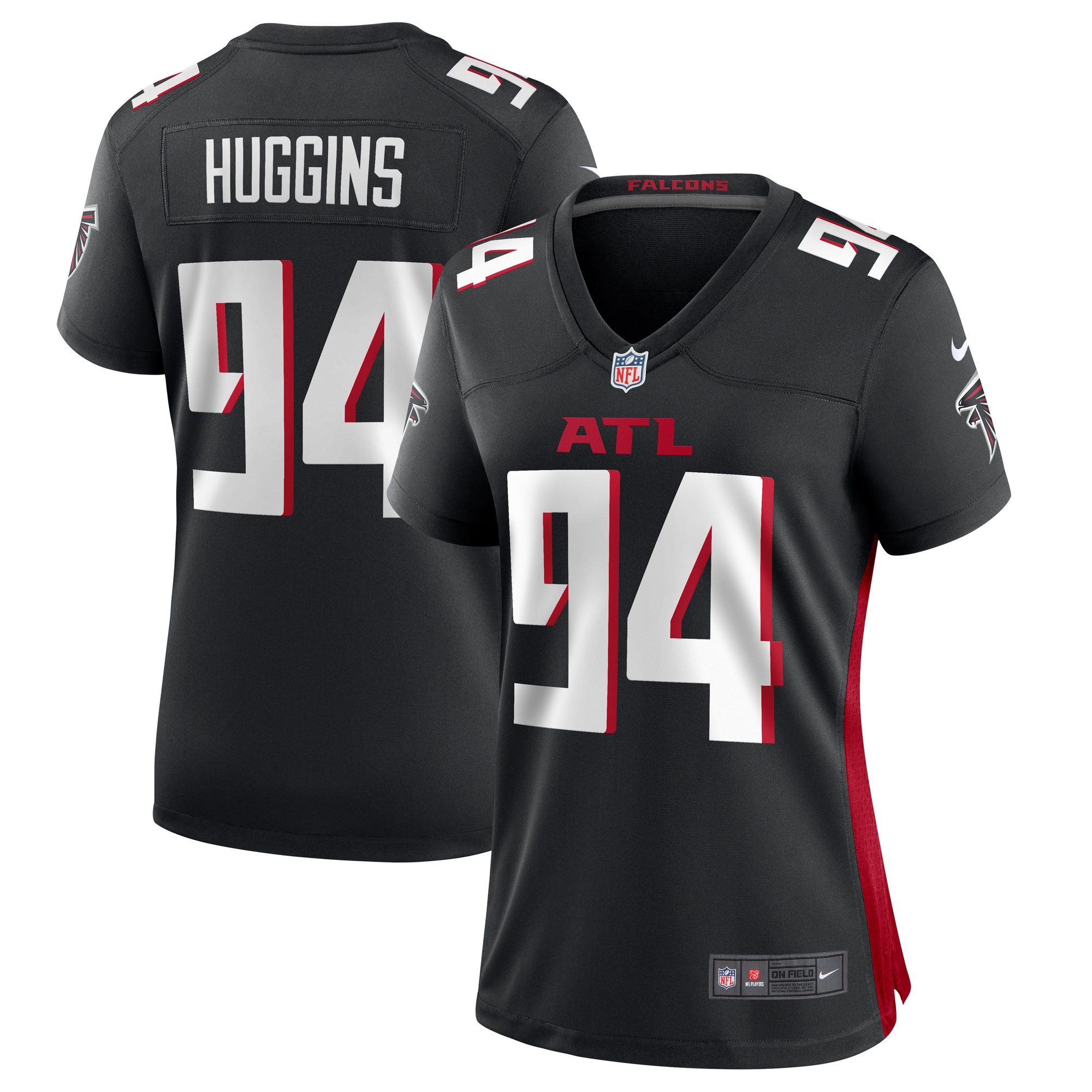 Women's Atlanta Falcons Albert Huggins Black Team Game Jersey JS3856 Saliibo