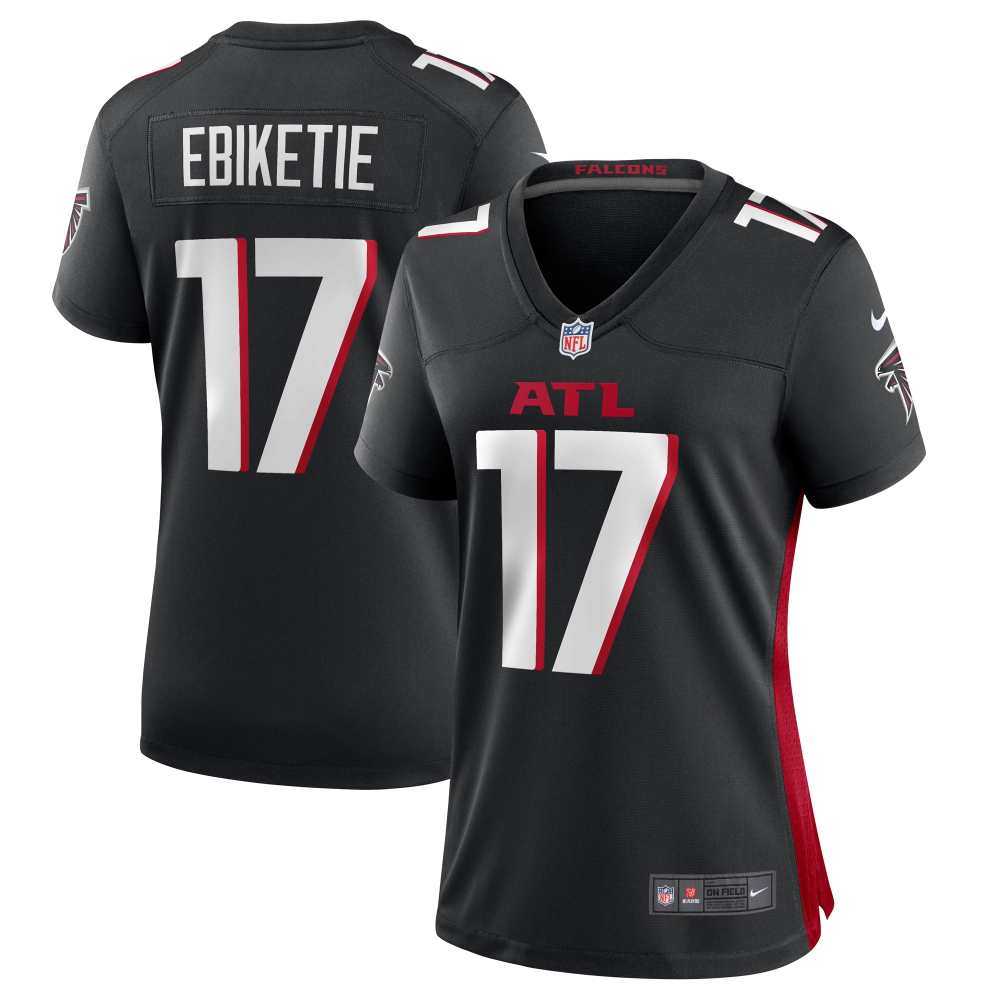 Women's Atlanta Falcons Arnold Ebiketie Black Team Game Jersey JS8500 Saliibo