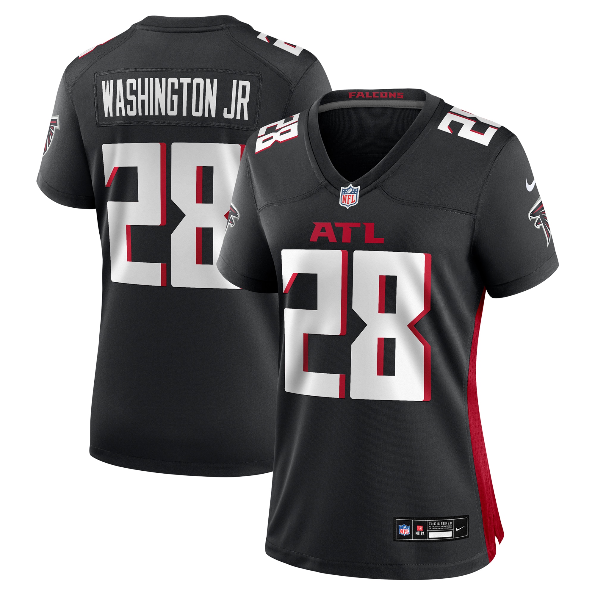 Women's Atlanta Falcons Carlos Washington Jr. Black Team Game Jersey JS7905 Saliibo
