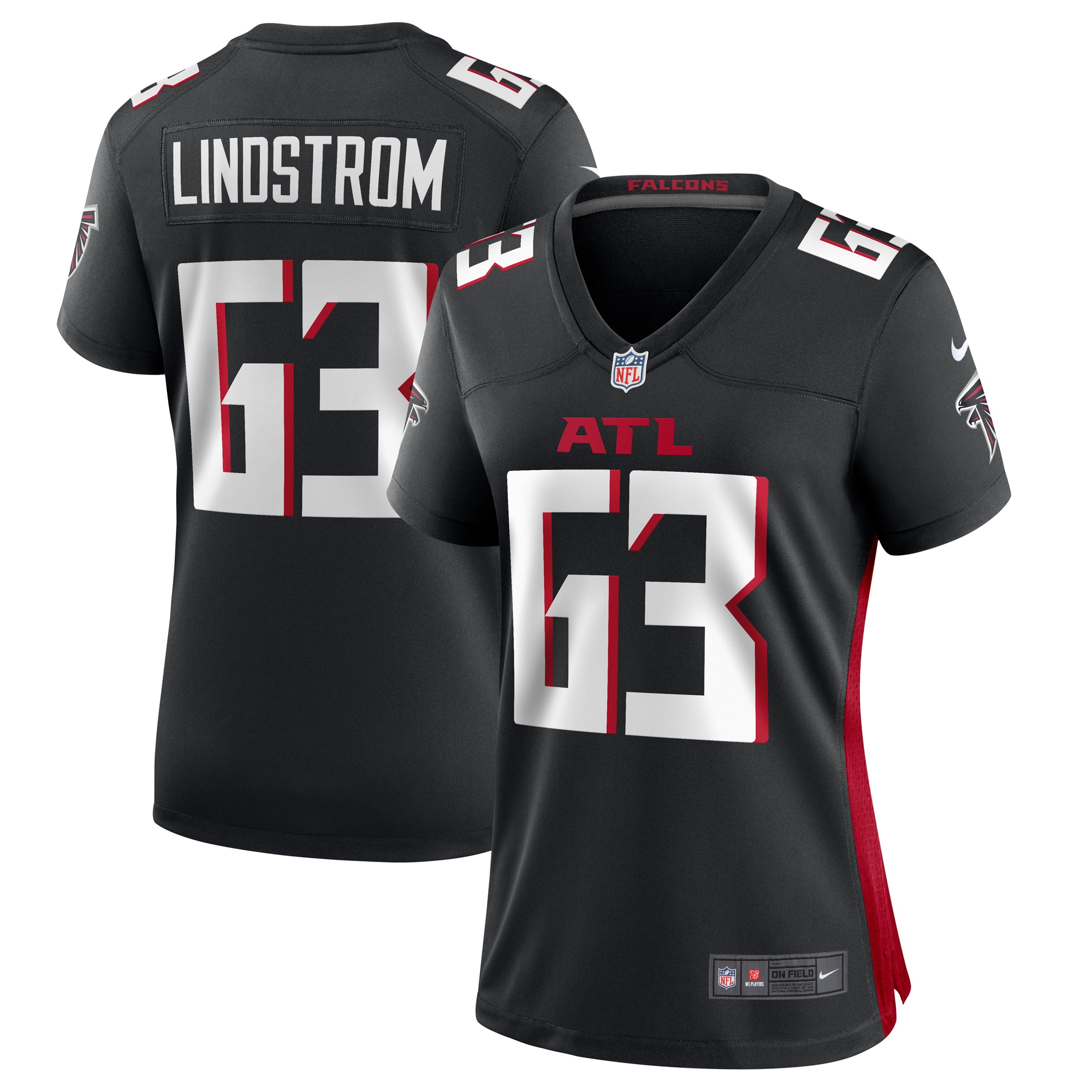 Women's Atlanta Falcons Chris Lindstrom Black Team Game Jersey JS9462 Saliibo
