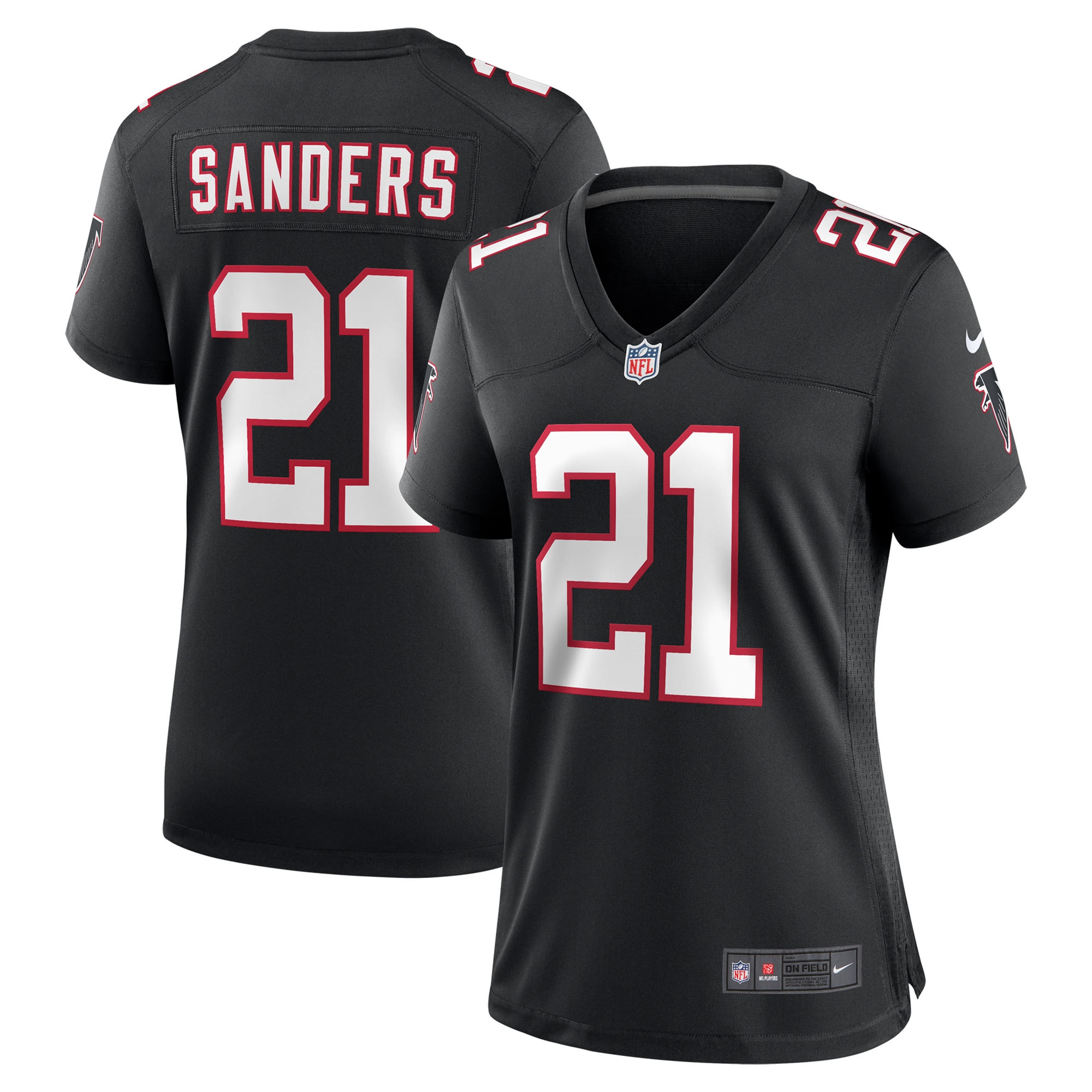 Women's Atlanta Falcons Deion Sanders Black Alternate Retired Player Game Jersey JS4068 Saliibo