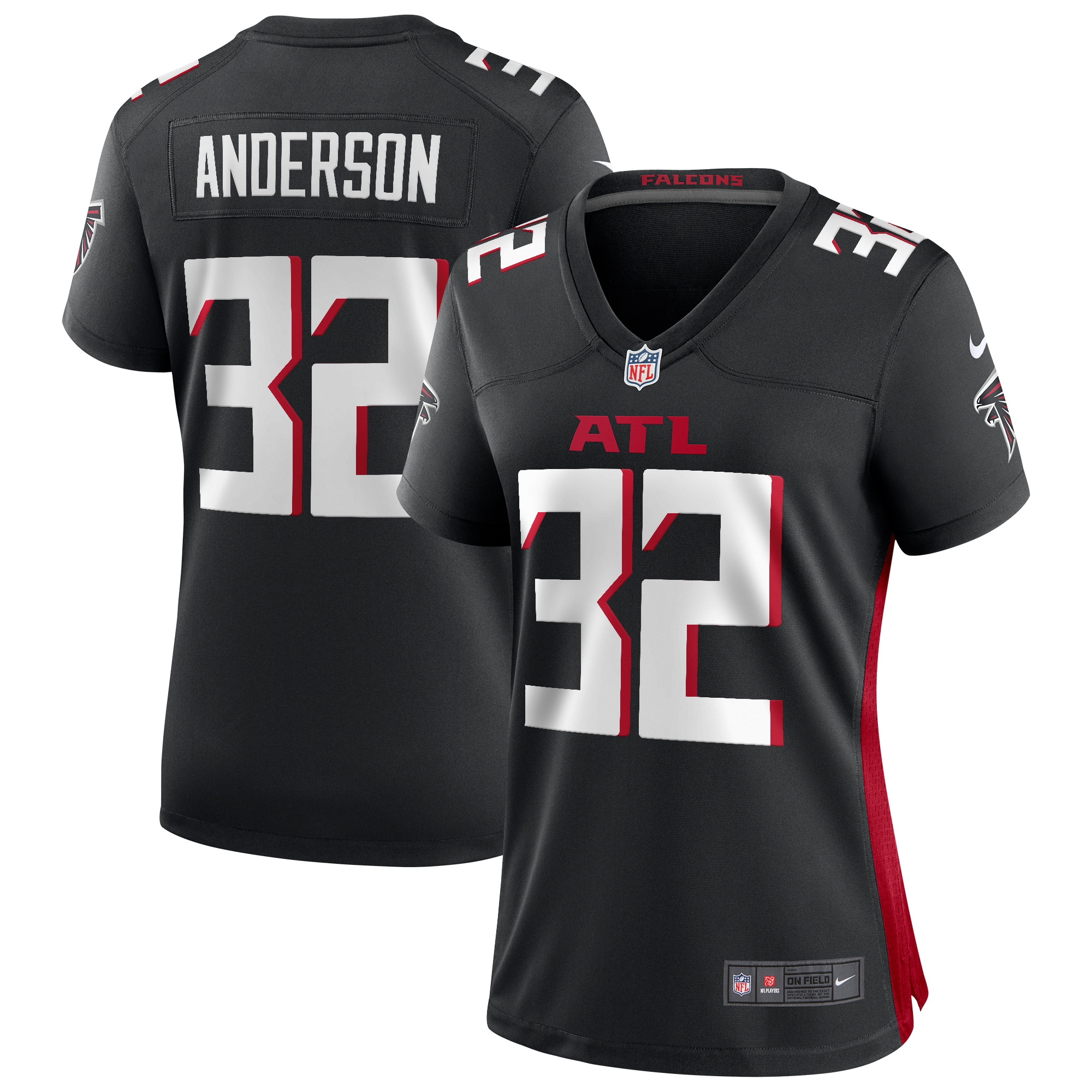 Women's Atlanta Falcons Jamal Anderson Black Game Retired Player Jersey JS2688 Saliibo
