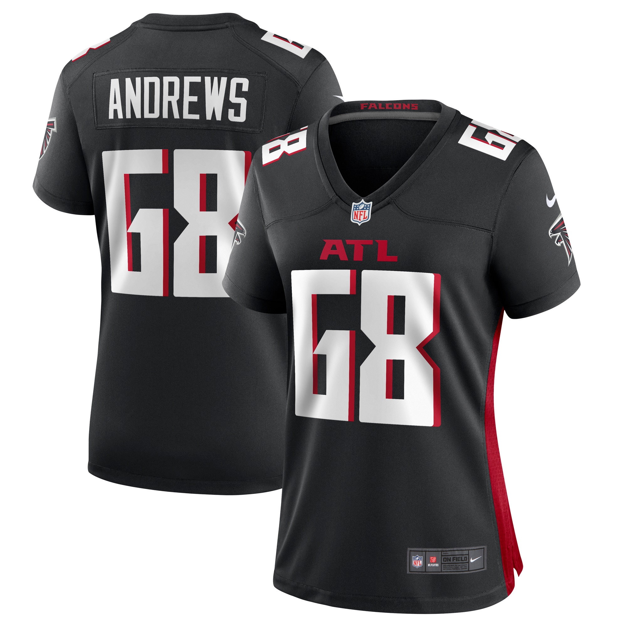 Women's Atlanta Falcons Josh Andrews Black Game Player Jersey JS2191 Saliibo