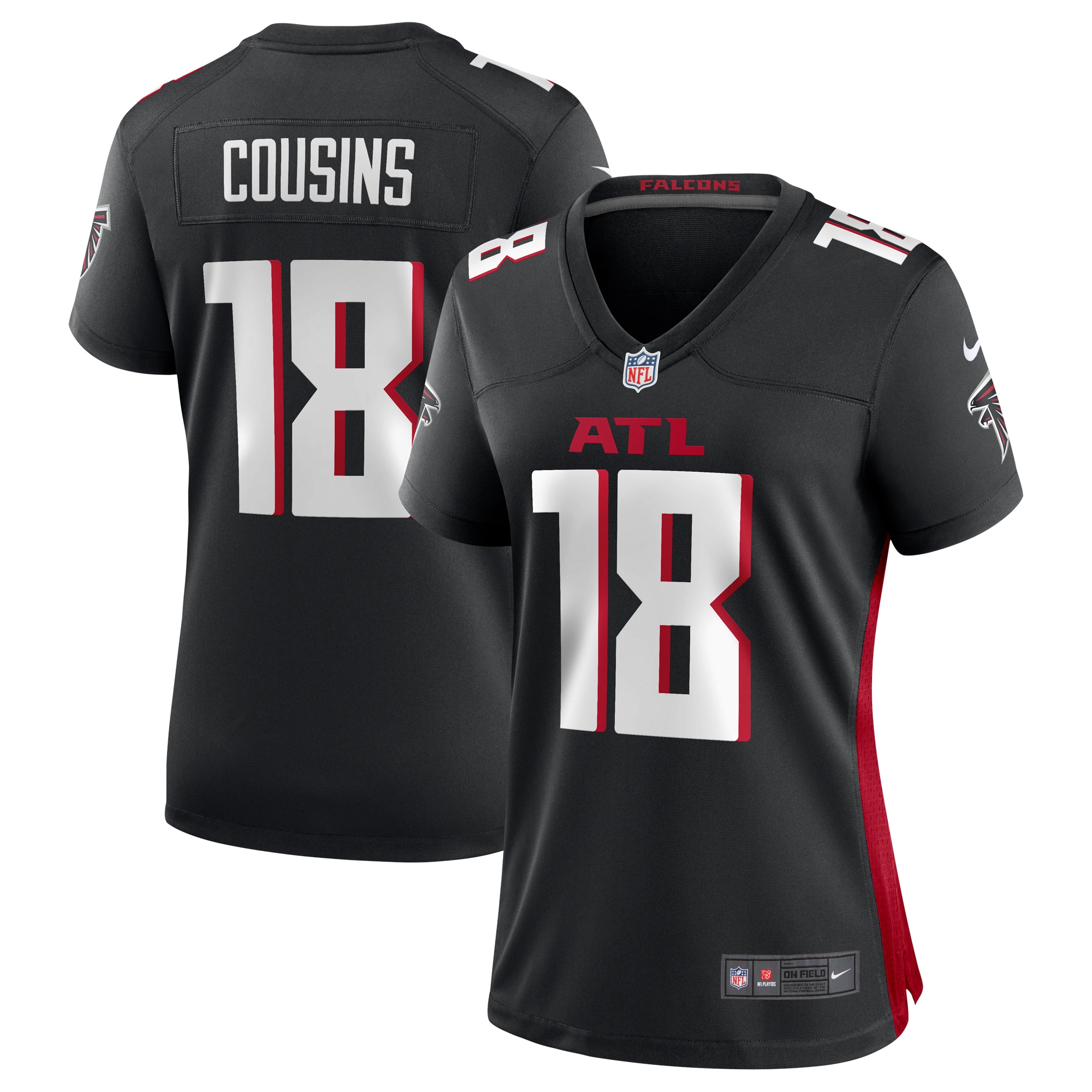Women's Atlanta Falcons Kirk Cousins Black Game Player Jersey JS2867 Saliibo