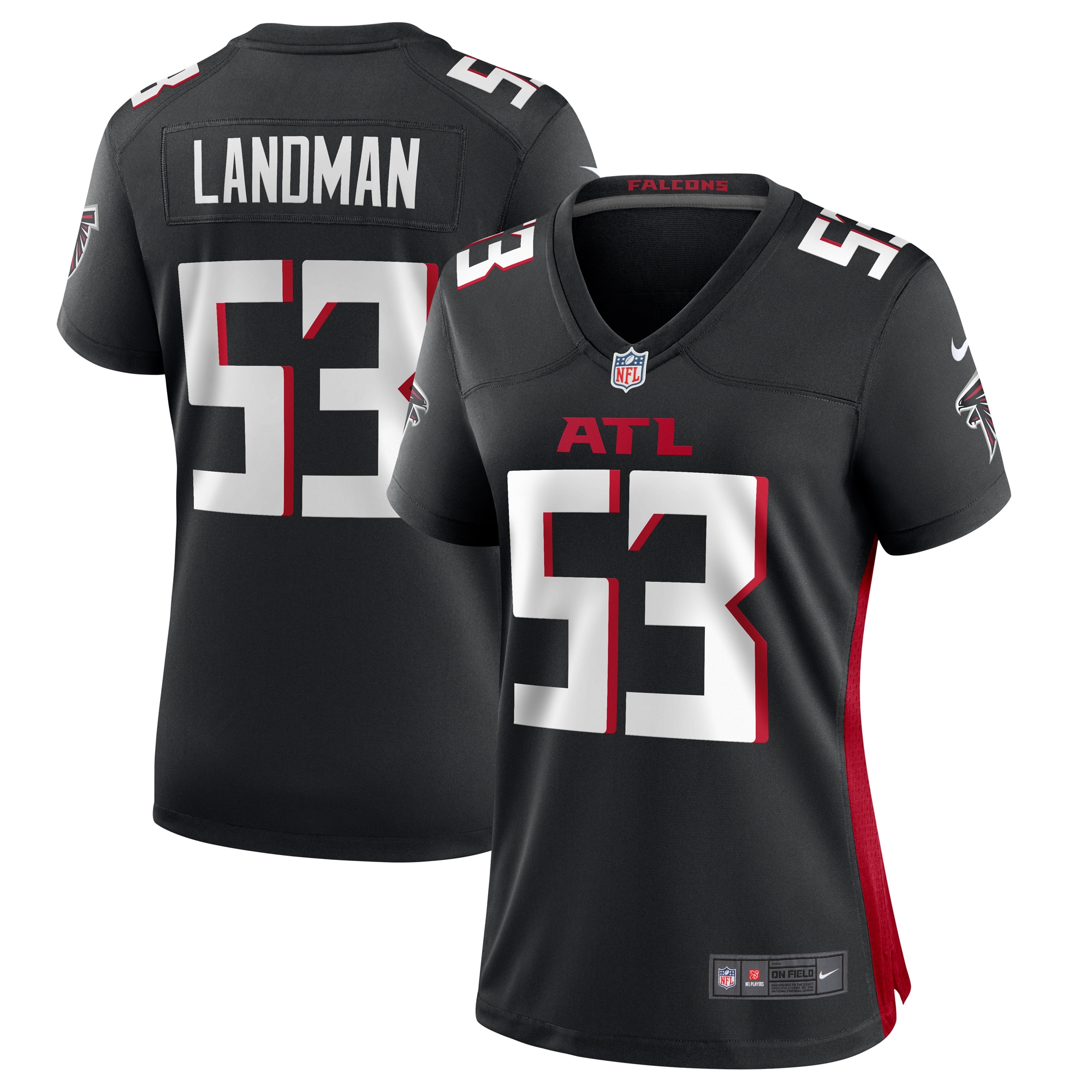 Women's Atlanta Falcons Nate Landman Black Team Game Jersey JS6230 Saliibo