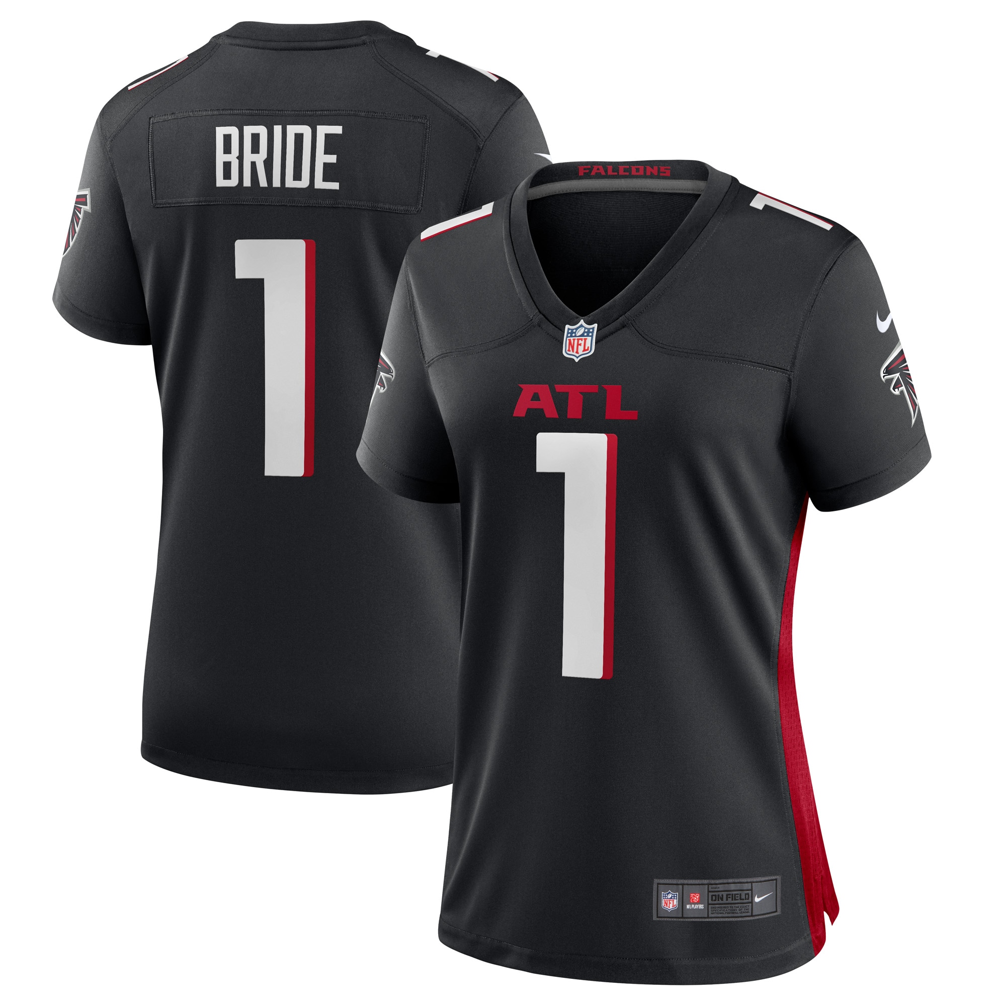 Women's Atlanta Falcons Number 1 Bride Black Game Jersey JS2244 Saliibo