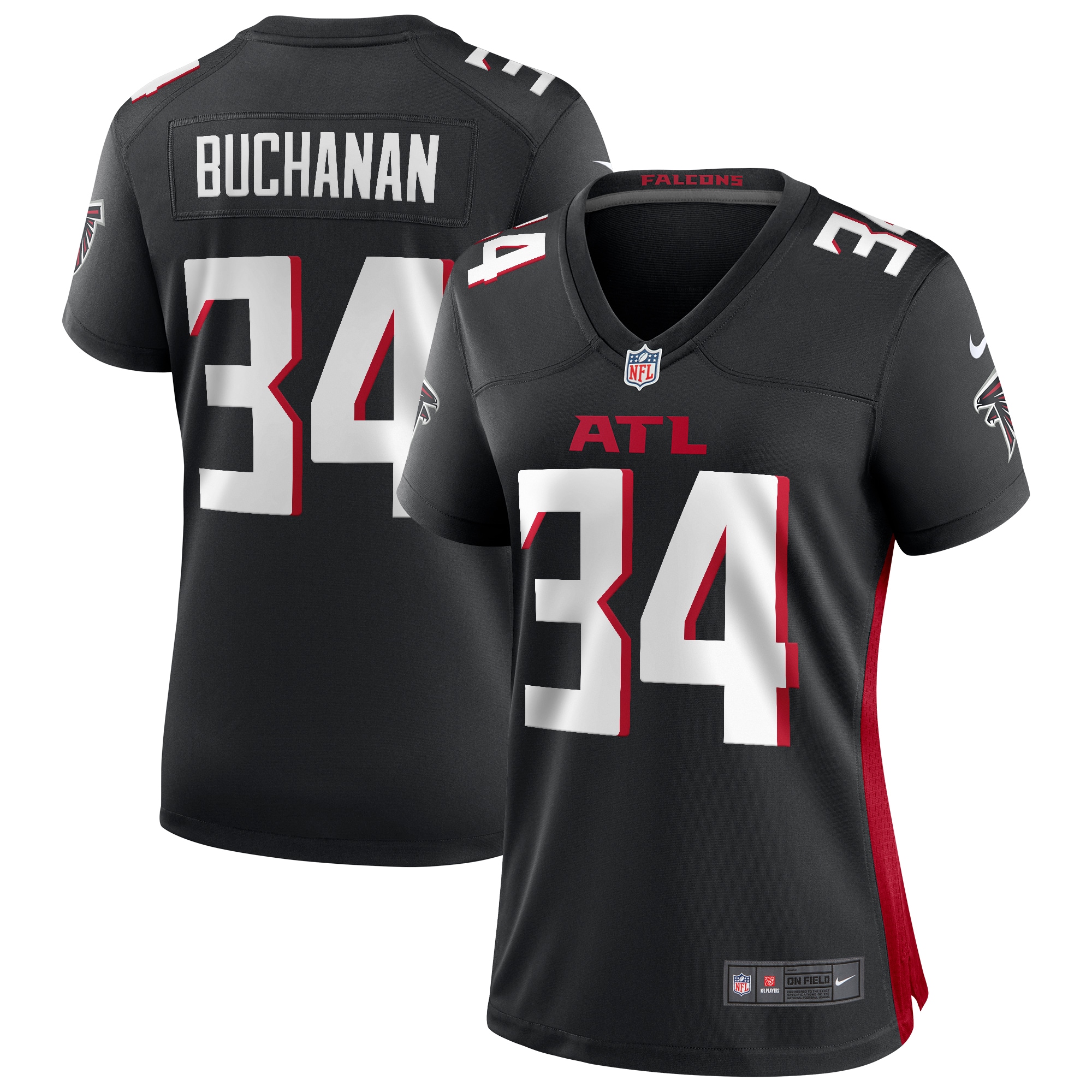 Women's Atlanta Falcons Ray Buchanan Black Game Retired Player Jersey JS6084 Saliibo