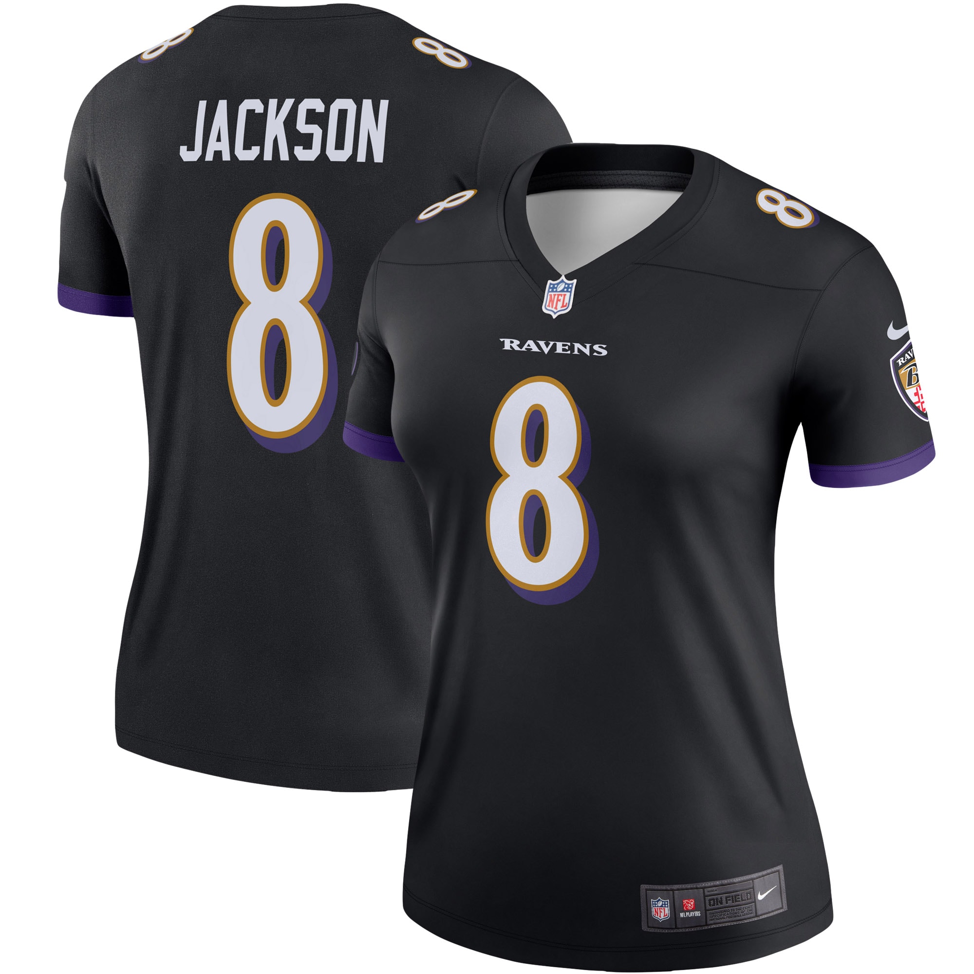 Women's Baltimore Ravens Lamar Jackson Black Alternate Legend Player Performance Top JS7510 Saliibo