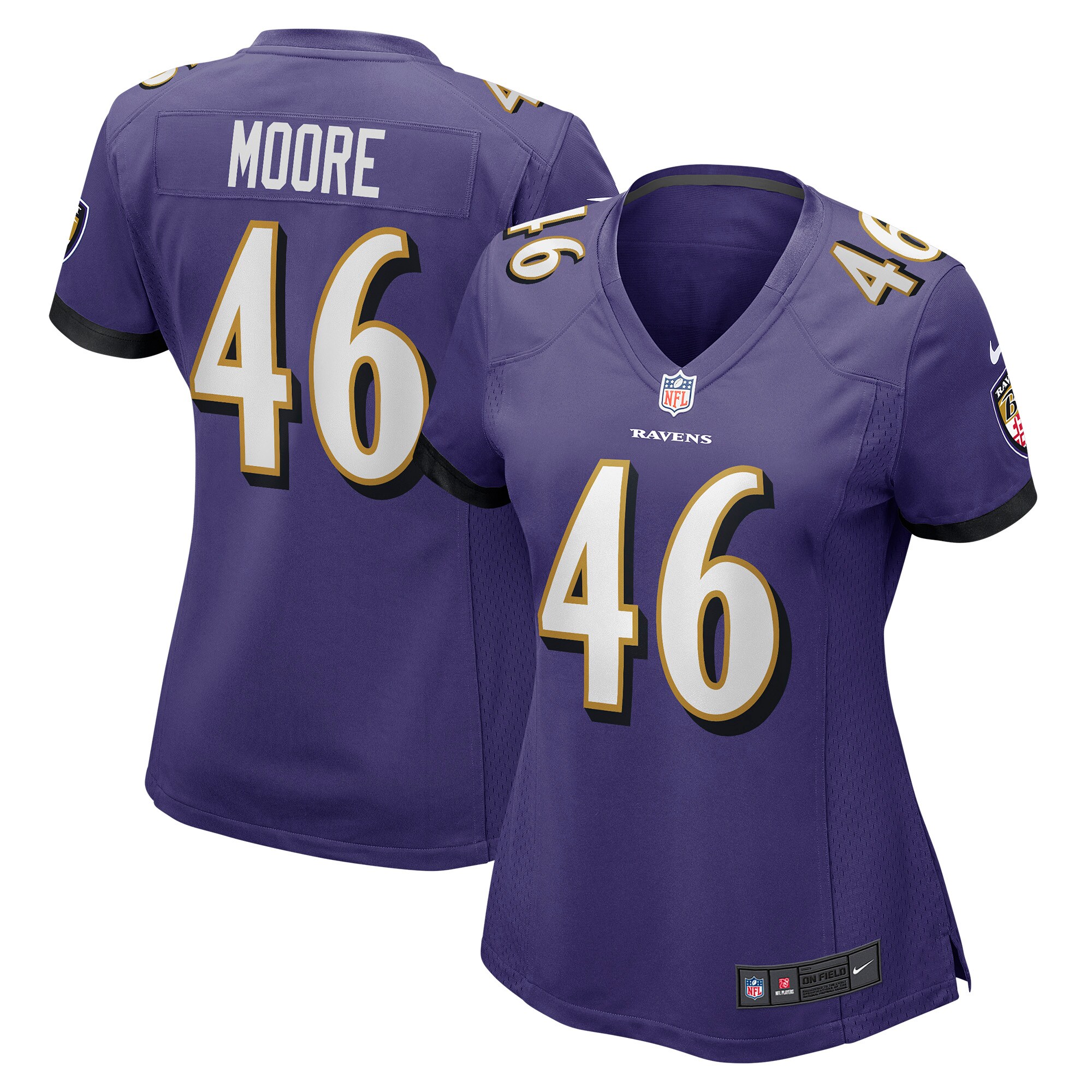 Women's Baltimore Ravens Nick Moore Purple Game Player Jersey JS9863 Saliibo