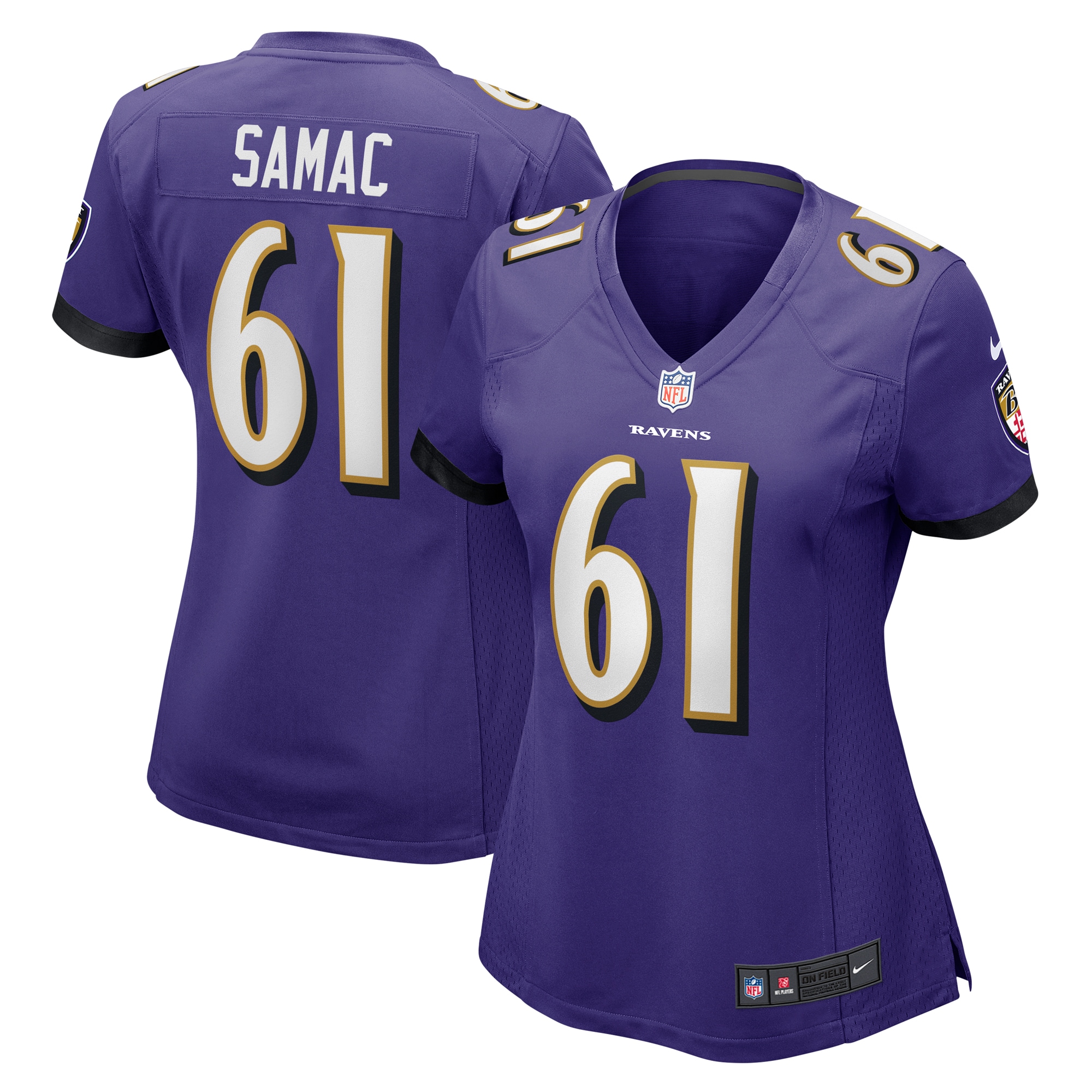 Women's Baltimore Ravens Nick Samac Purple Game Jersey JS6003 Saliibo