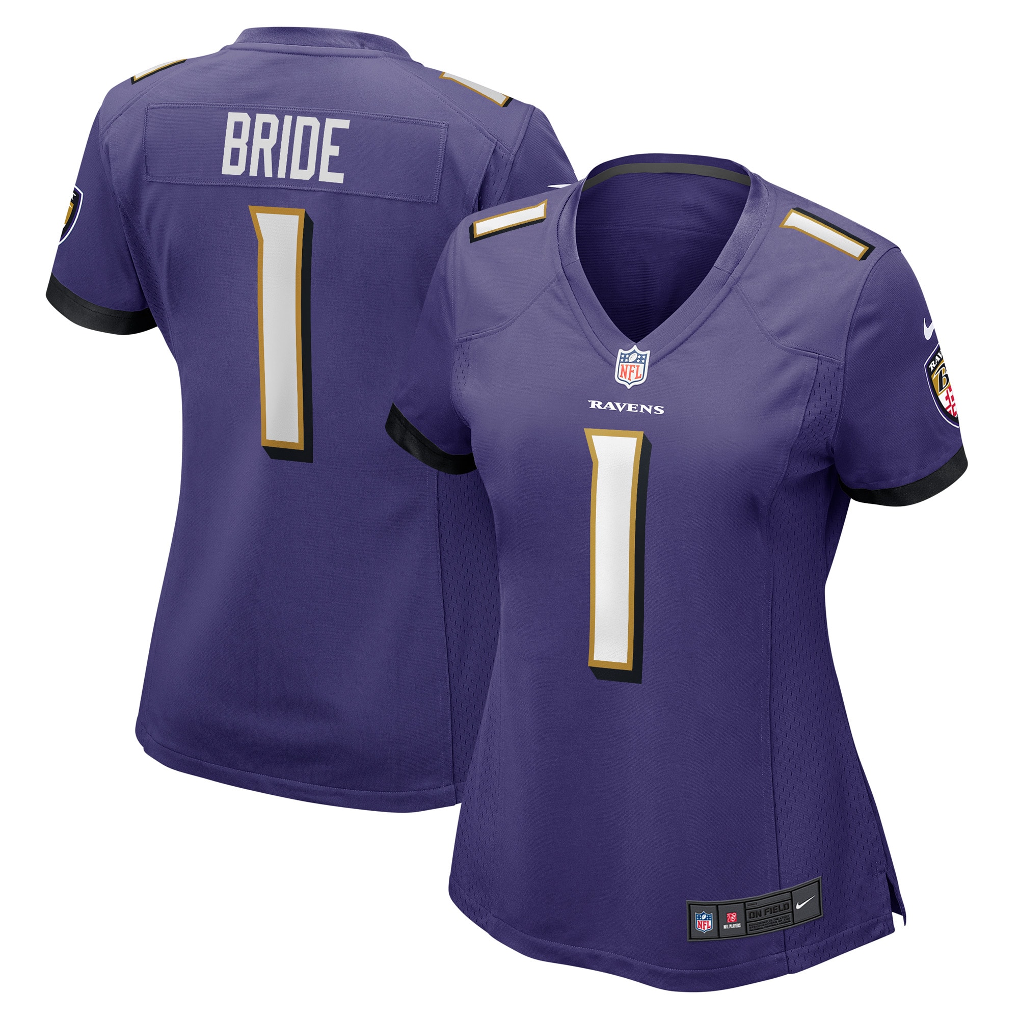 Women's Baltimore Ravens Number 1 Bride Purple Game Jersey JS8253 Saliibo