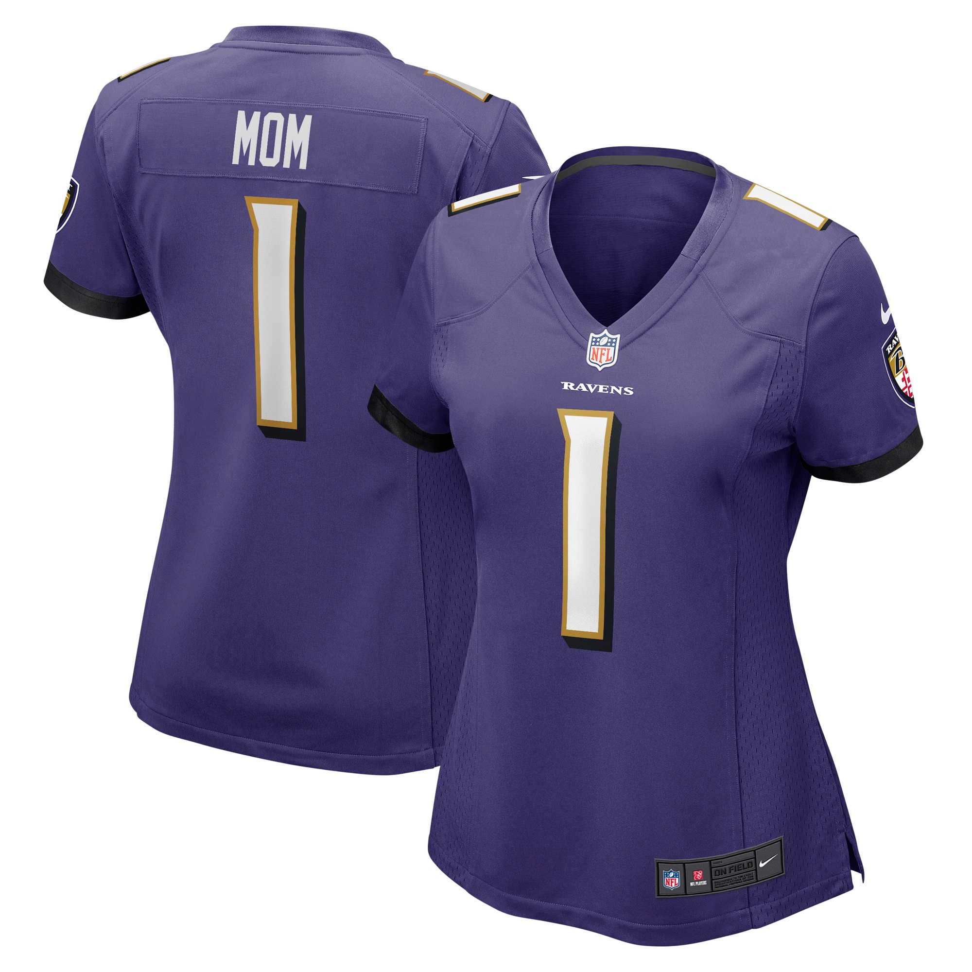 Women's Baltimore Ravens Number 1 Mom Purple Game Jersey JS4302 Saliibo