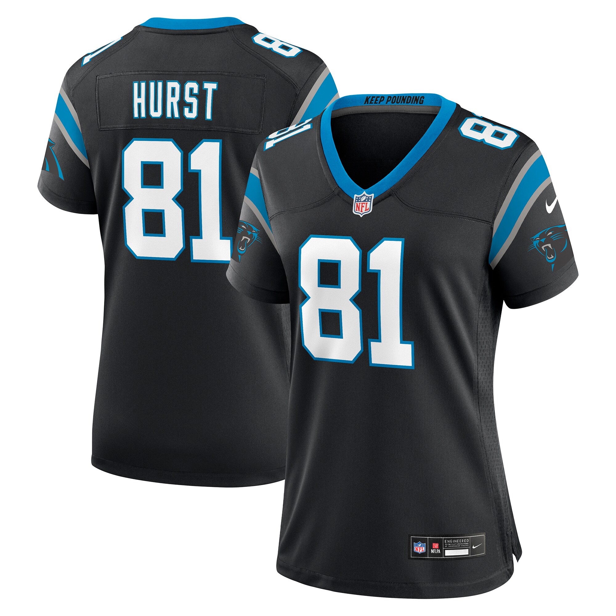 Women's Carolina Panthers Hayden Hurst Black Game Player Jersey JS1145 Saliibo