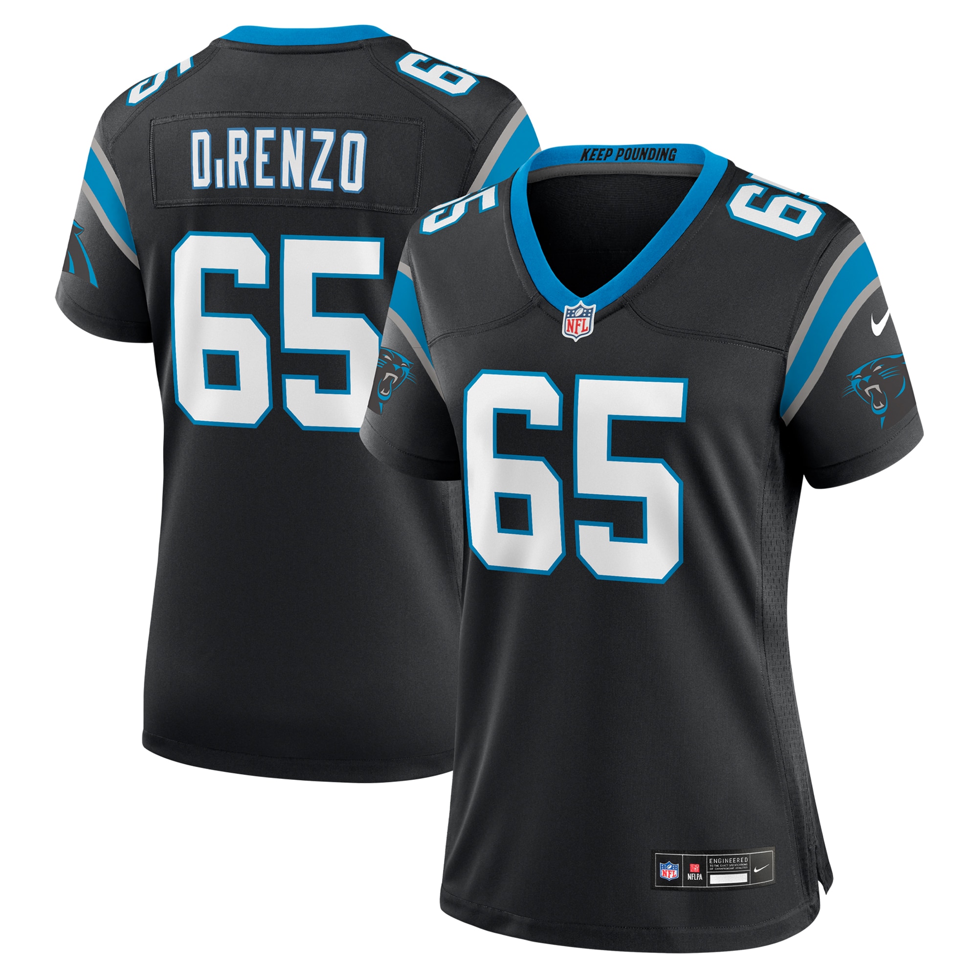 Women's Carolina Panthers J.D. DiRenzo Black Game Jersey JS4050 Saliibo