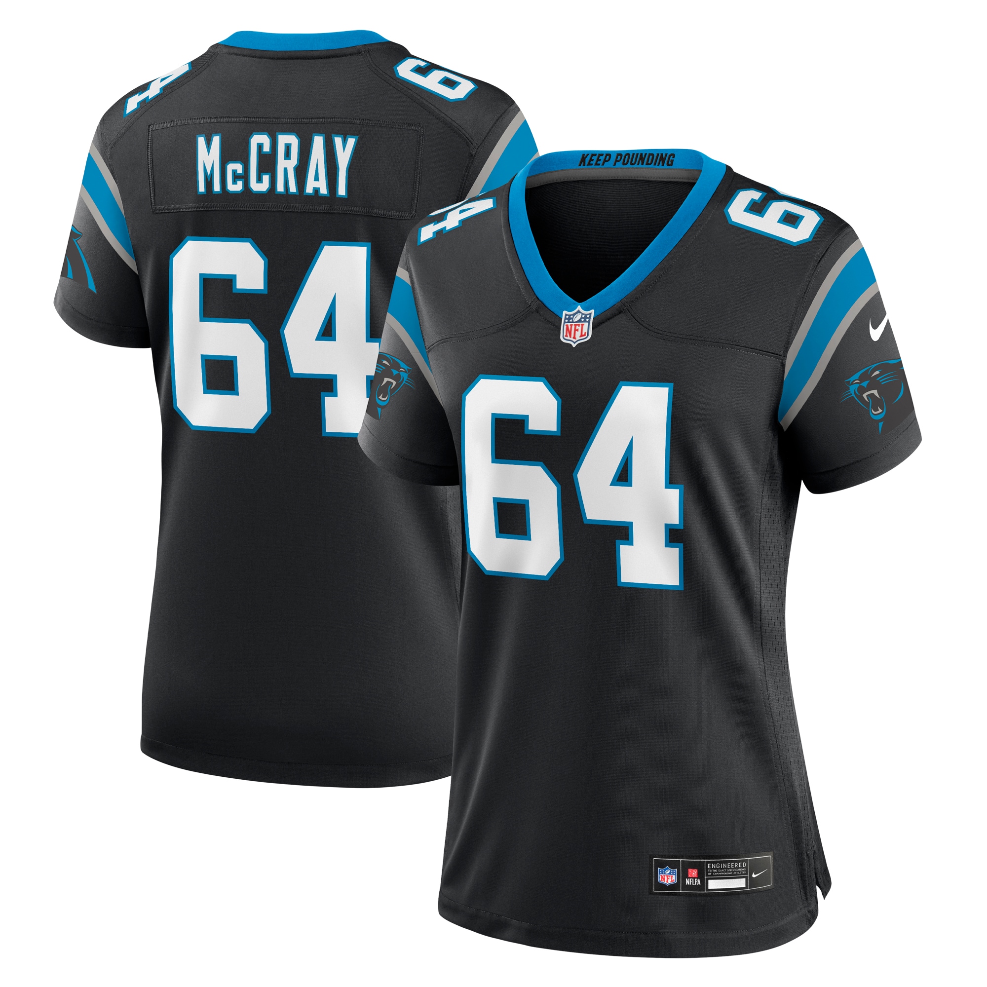 Women's Carolina Panthers Justin McCray Black Team Game Jersey JS5400 Saliibo