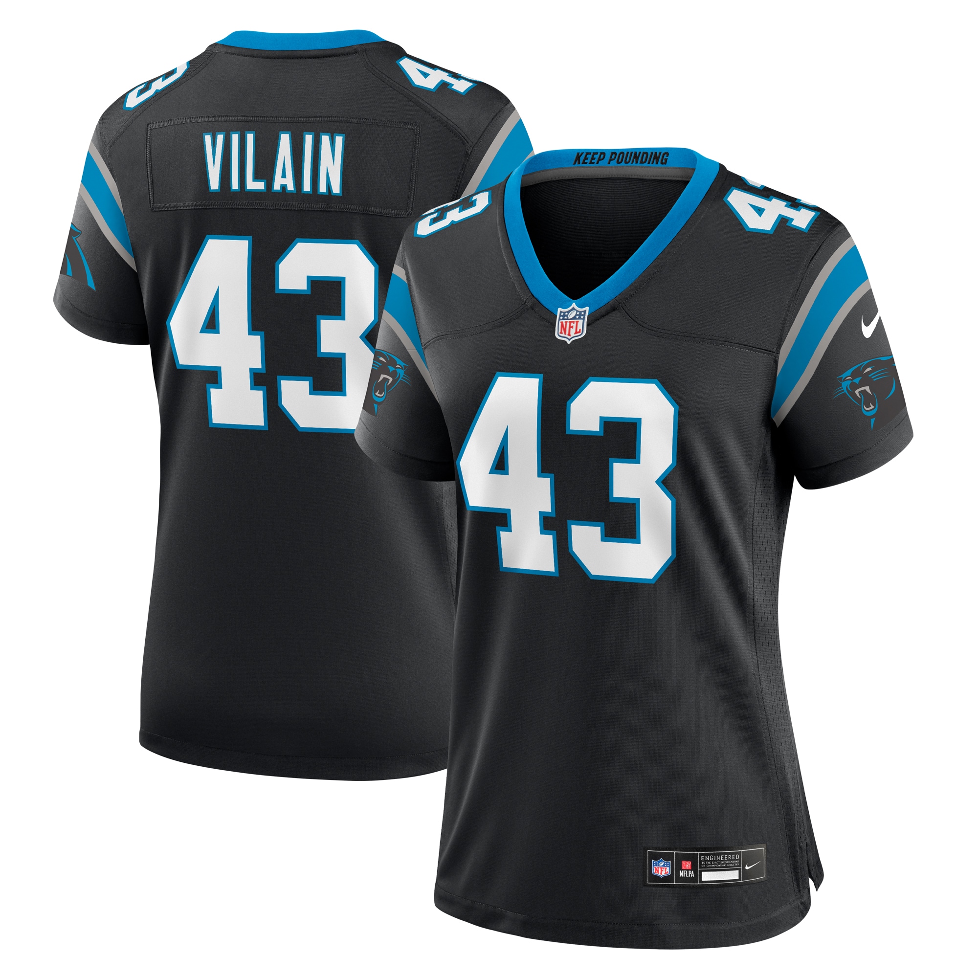 Women's Carolina Panthers Luiji Vilain Black Game Jersey JS1751 Saliibo