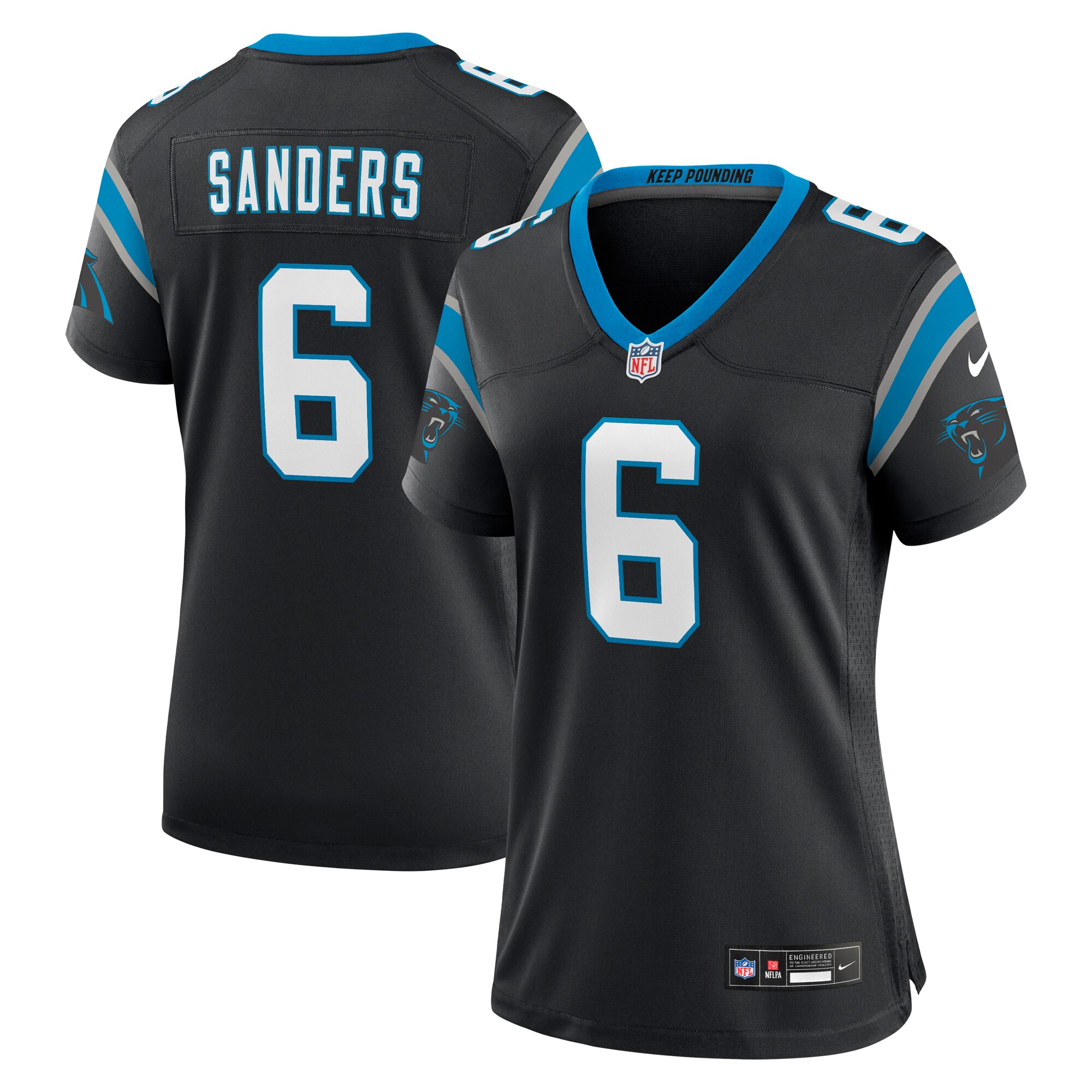 Women's Carolina Panthers Miles Sanders Black Team Game Jersey JS2822 Saliibo