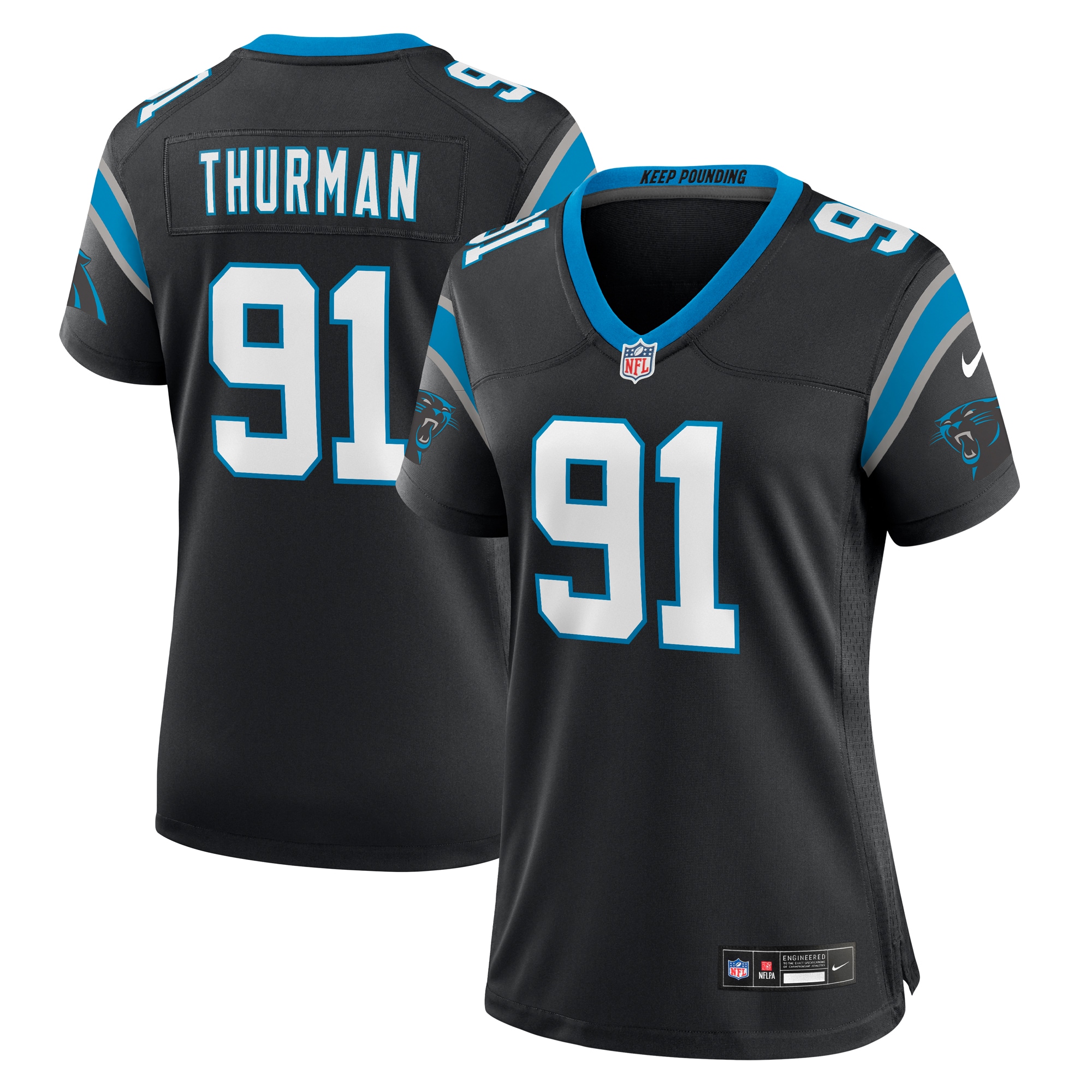 Women's Carolina Panthers Nick Thurman Black Team Game Jersey JS3994 Saliibo
