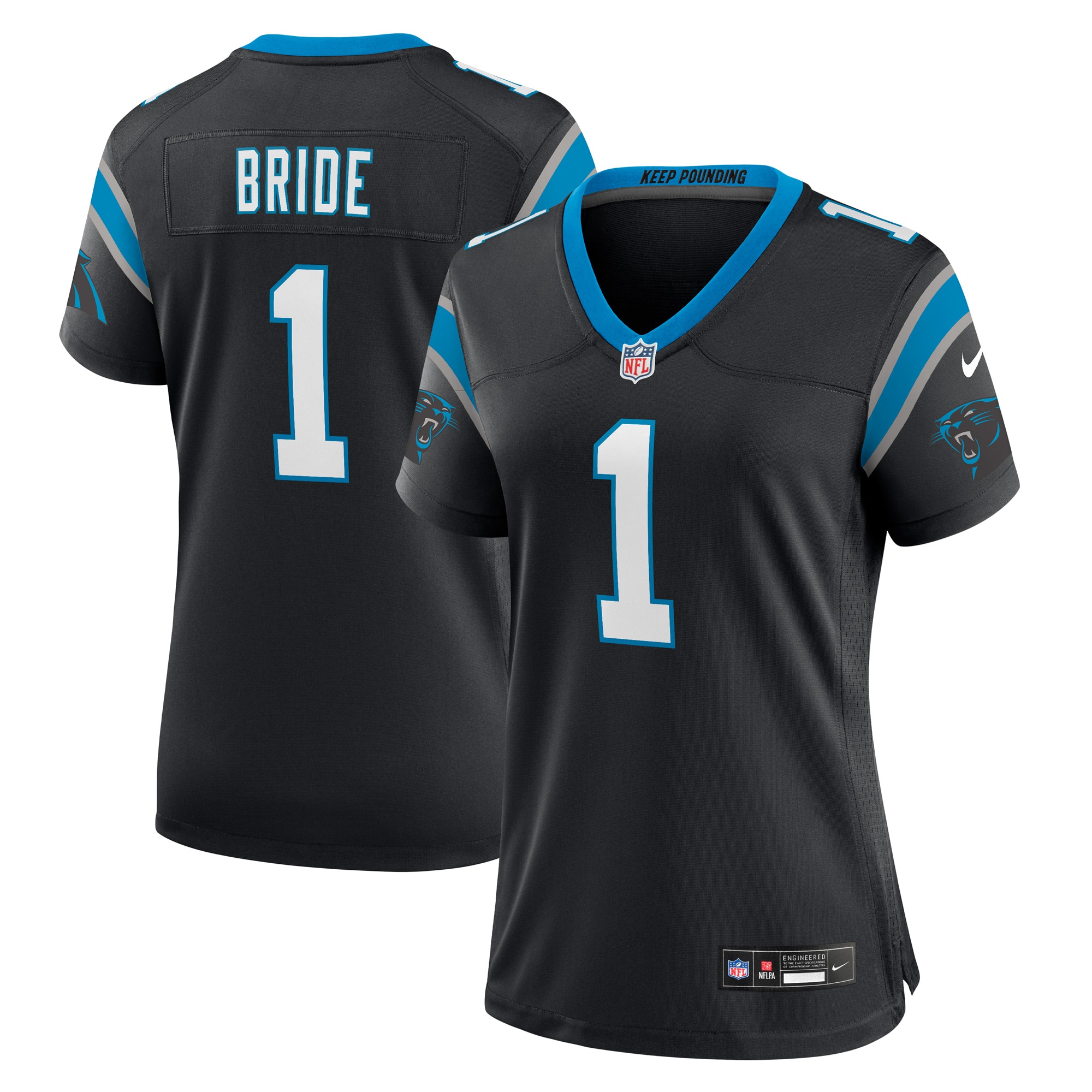 Women's Carolina Panthers Number 1 Bride Black Game Jersey JS9736 Saliibo