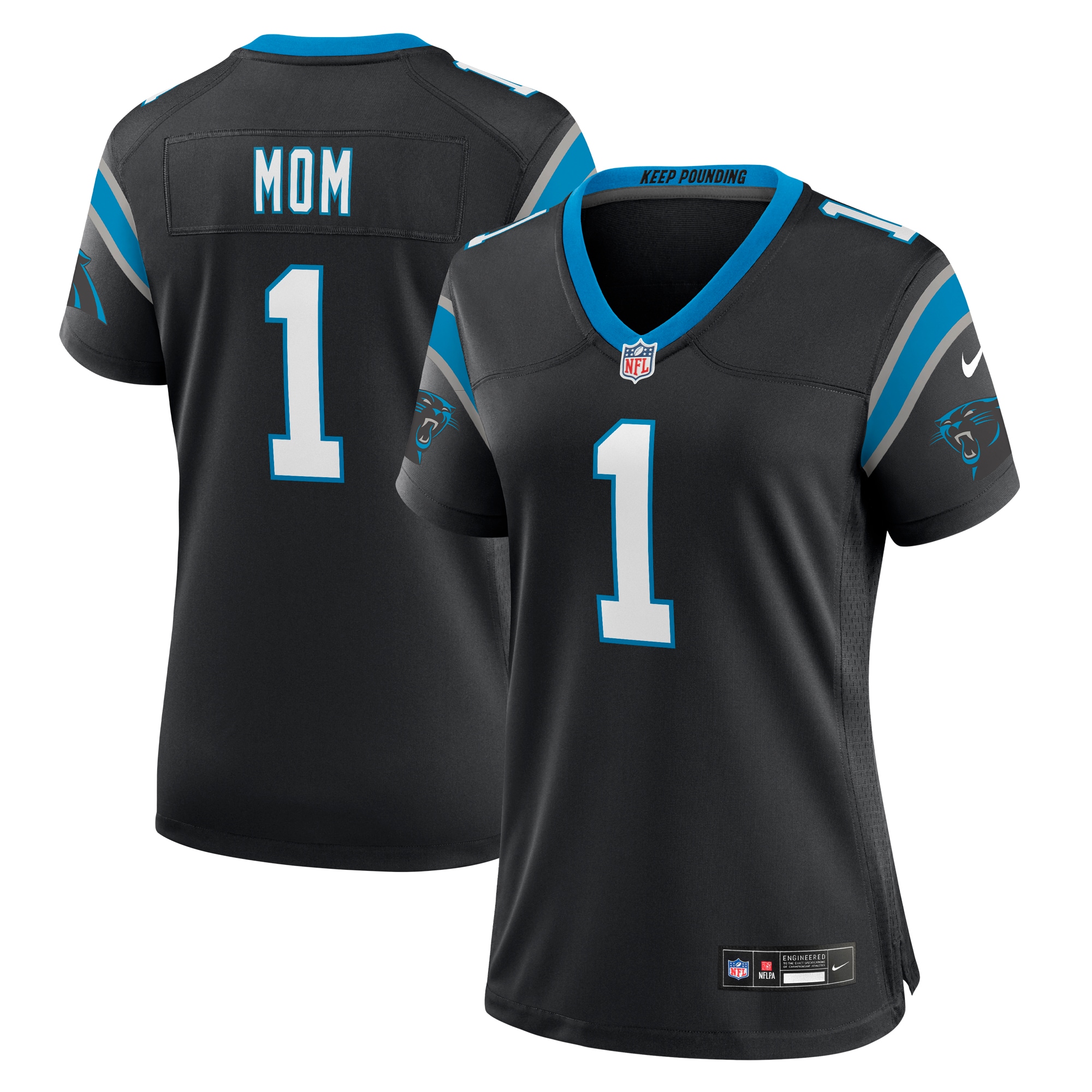 Women's Carolina Panthers Number 1 Mom Black Game Jersey JS4492 Saliibo