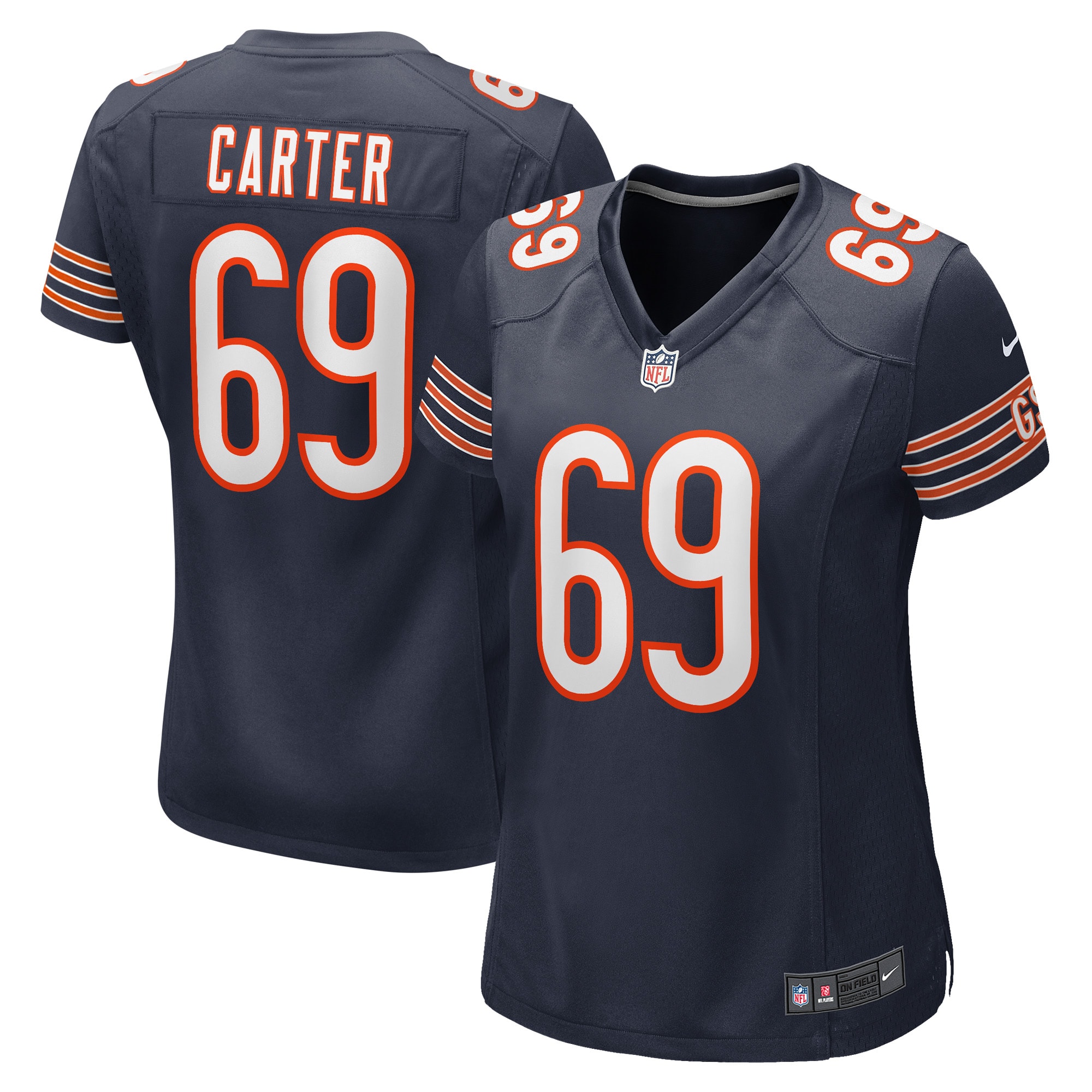 Women's Chicago Bears Ja'Tyre Carter Navy Game Player Jersey JS2408 Saliibo