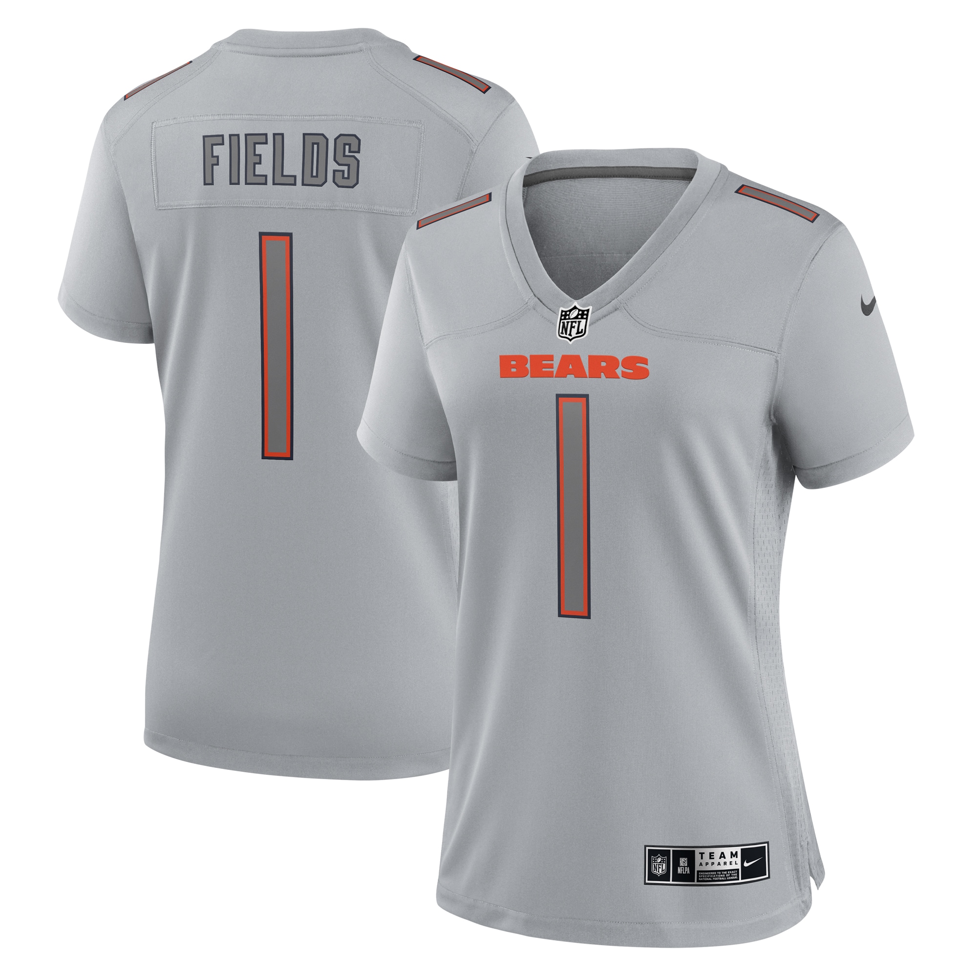 Women's Chicago Bears Justin Fields Gray Atmosphere Fashion Game Jersey JS6785 Saliibo