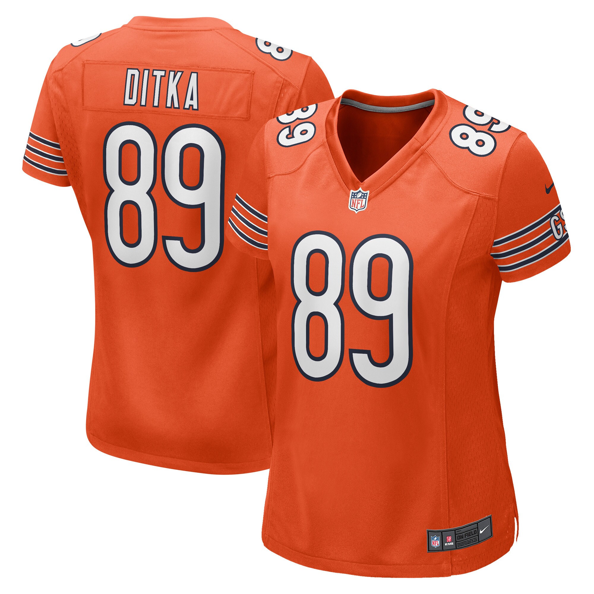Women's Chicago Bears Mike Ditka Orange Retired Player Jersey JS1192 Saliibo