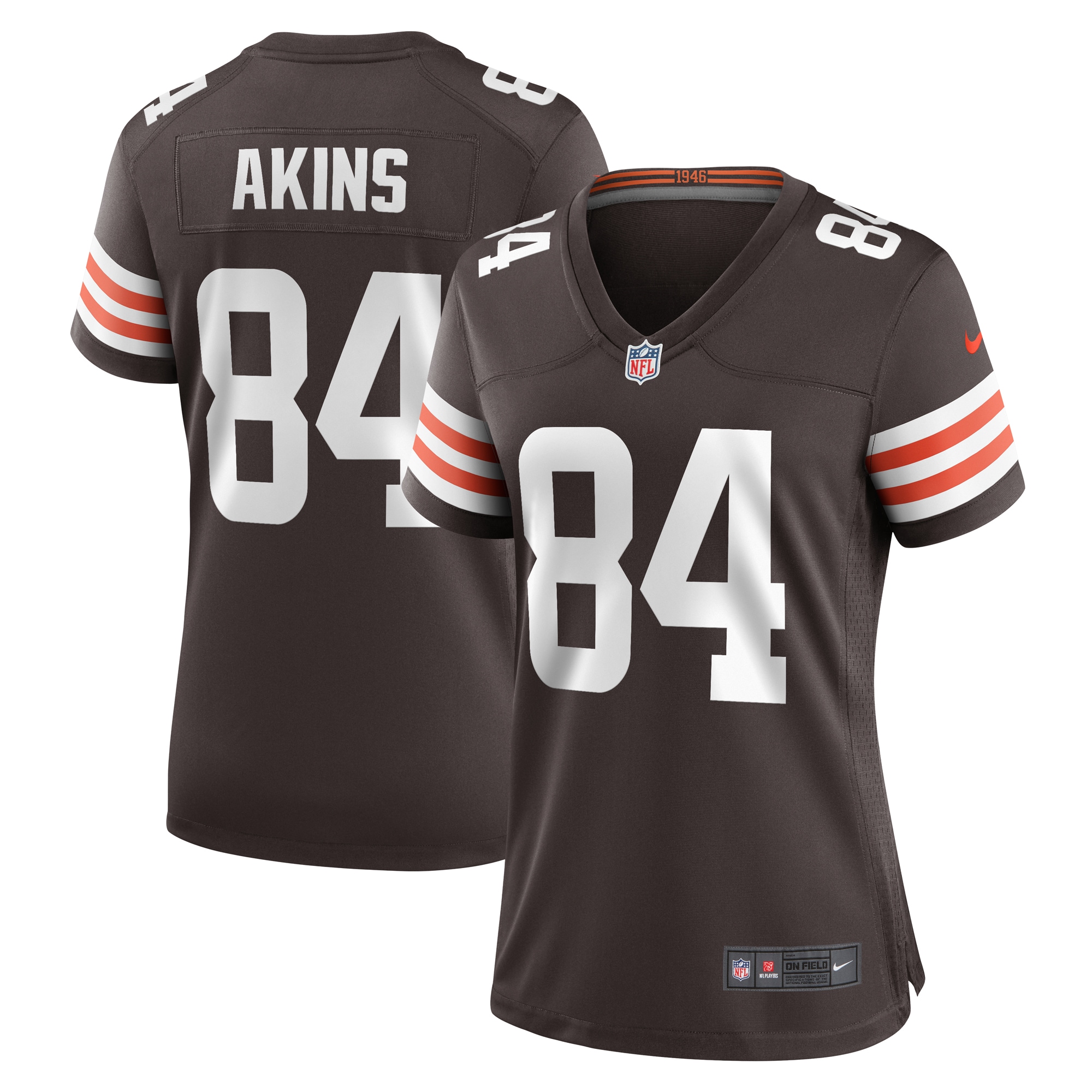 Women's Cleveland Browns Akins Brown Game Player Jersey JS4398 Saliibo