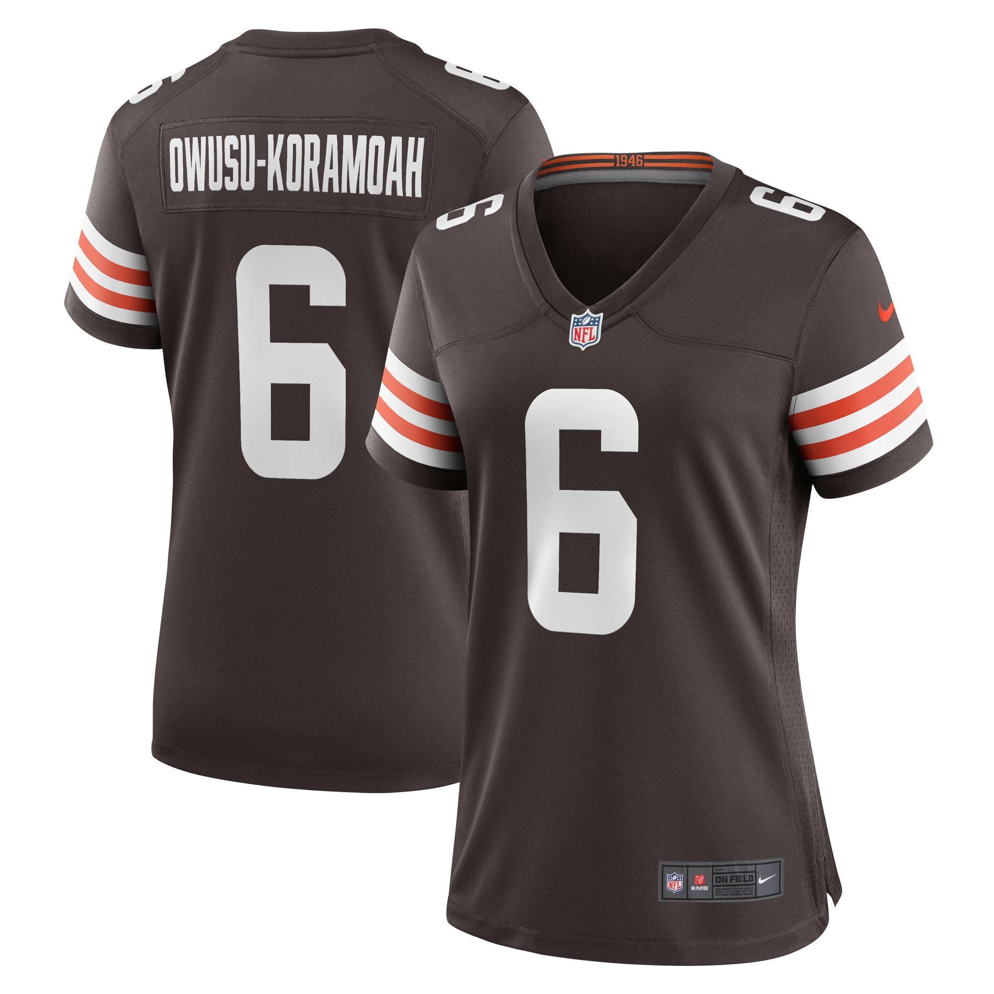 Women's Cleveland Browns Jeremiah Owusu-Koramoah Brown Team Game Jersey JS7739 Saliibo