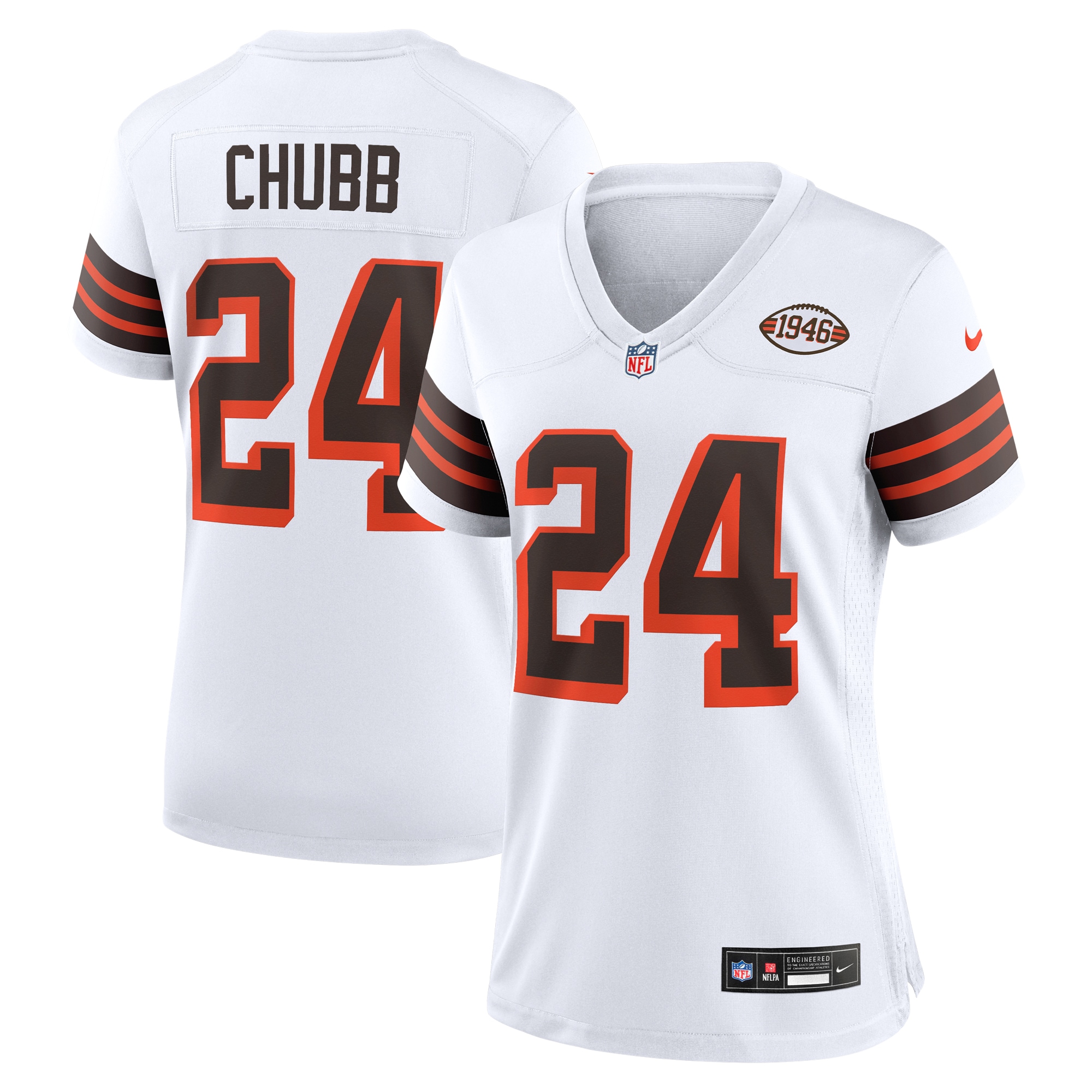 Women's Cleveland Browns Nick Chubb White Alternate Game Jersey JS3869 Saliibo