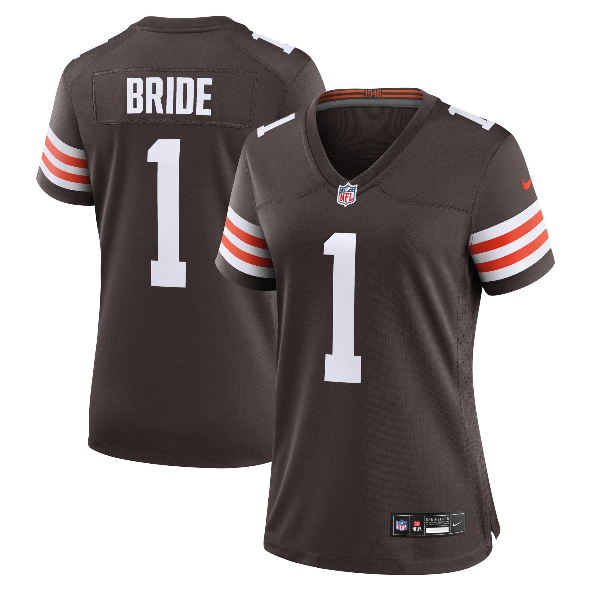 Women's Cleveland Browns Number 1 Bride Brown Game Jersey JS4963 Saliibo