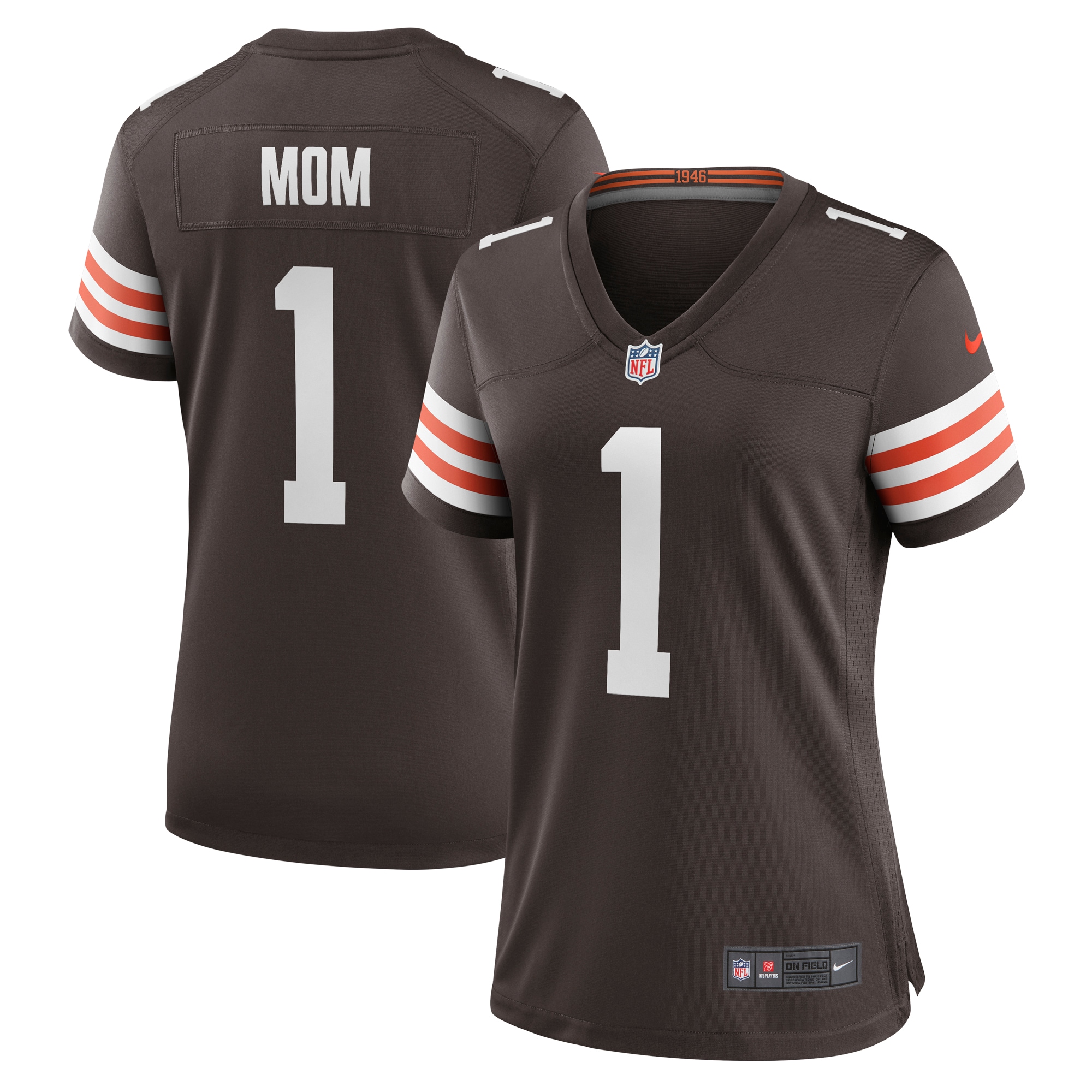 Women's Cleveland Browns Number 1 Mom Brown Game Jersey JS7249 Saliibo