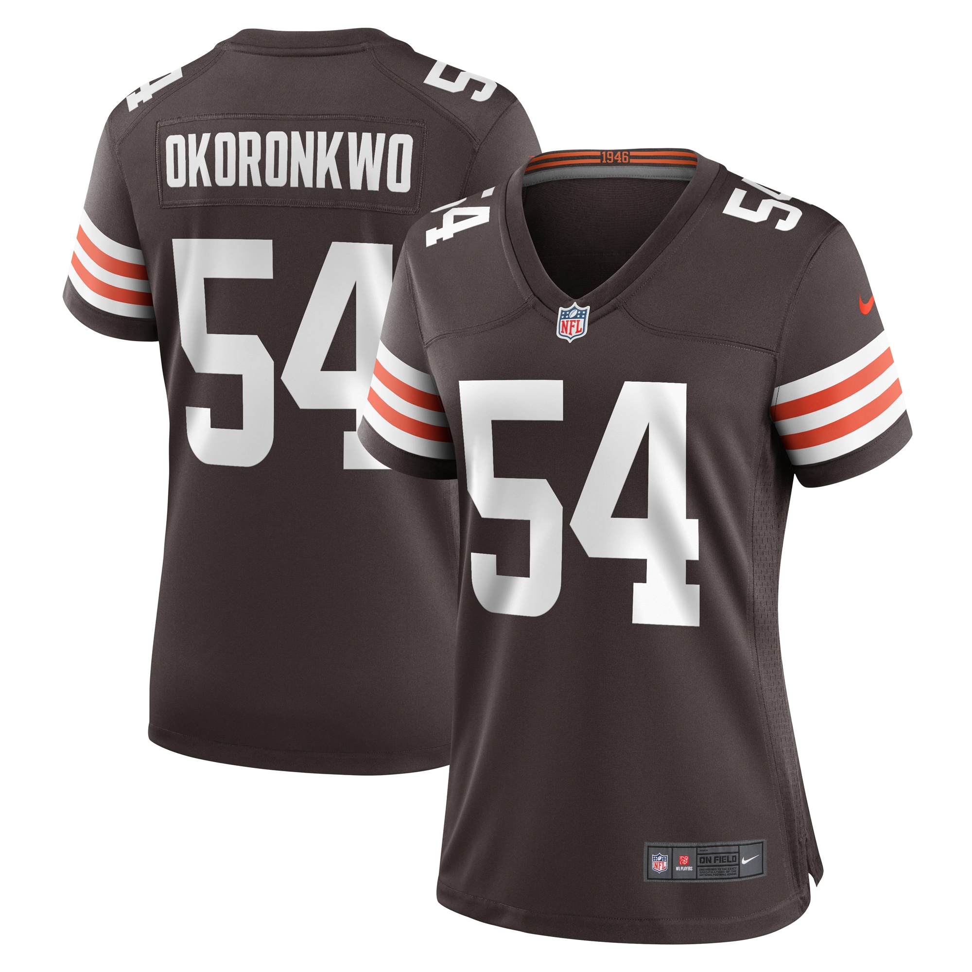 Women's Cleveland Browns Ogbonnia Okoronkwo Brown Game Player Jersey JS6581 Saliibo