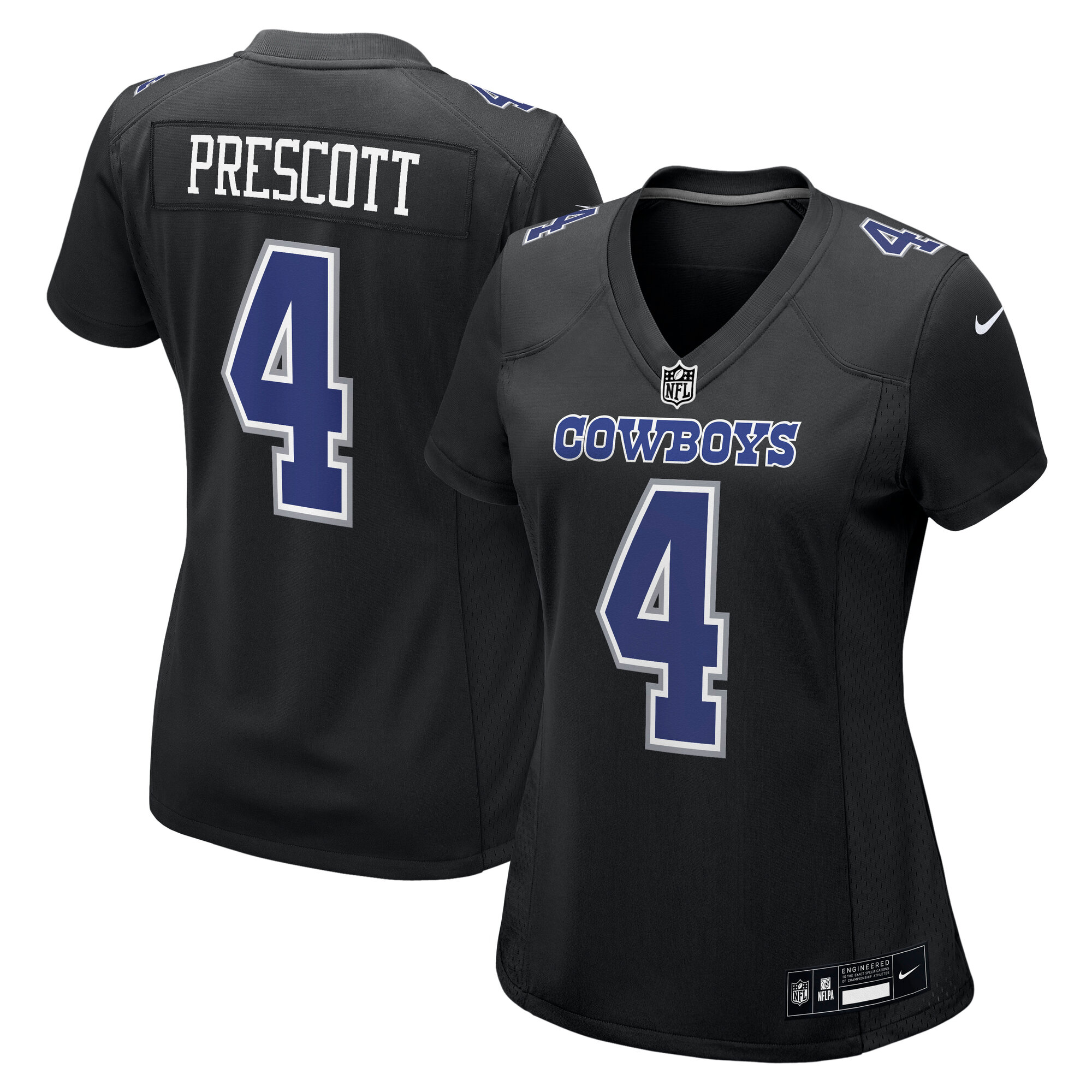 Women's Dallas Cowboys Dak Prescott Carbon Black Fashion Game Jersey JS7703 Saliibo