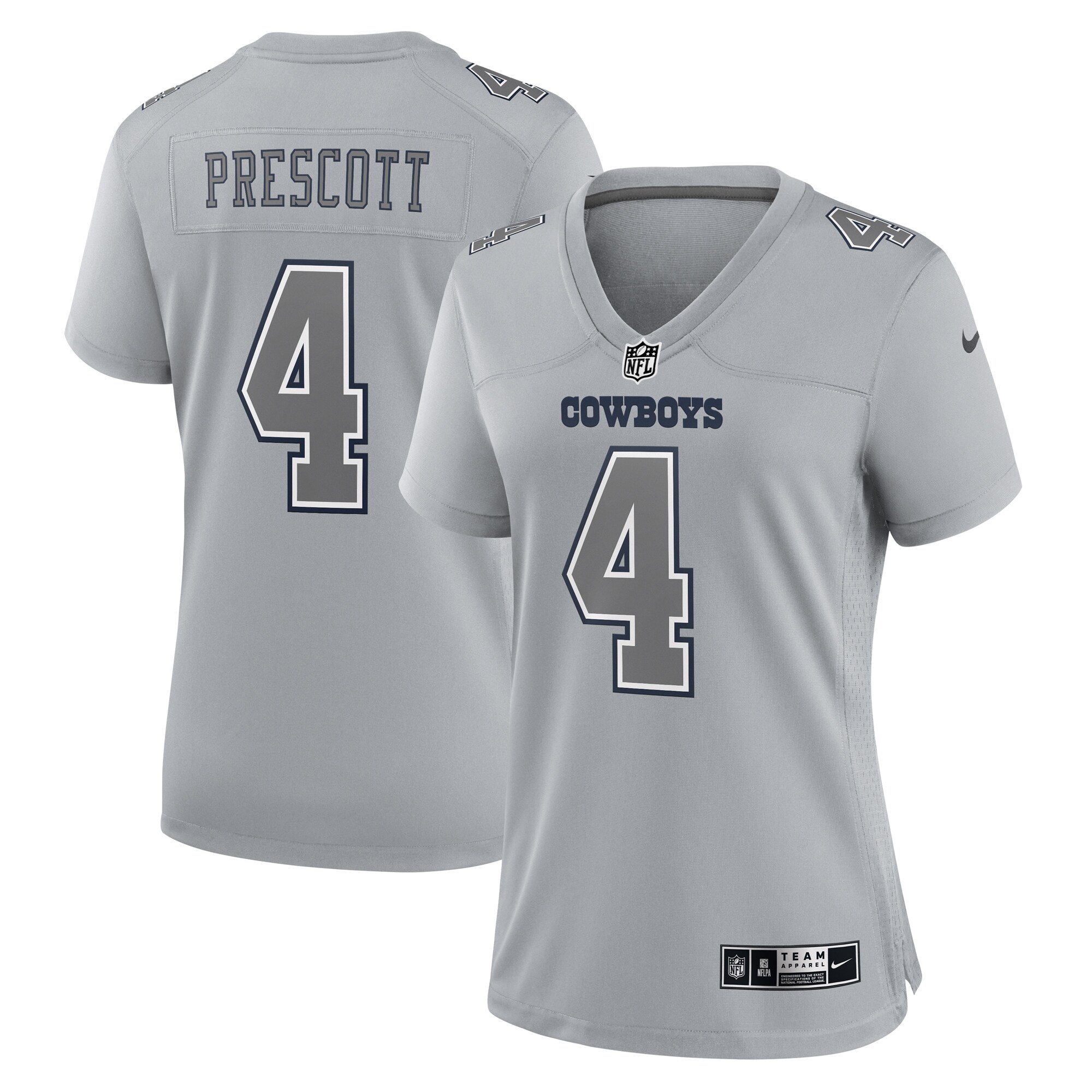 Women's Dallas Cowboys Dak Prescott Gray Atmosphere Fashion Game Jersey JS9532 Saliibo