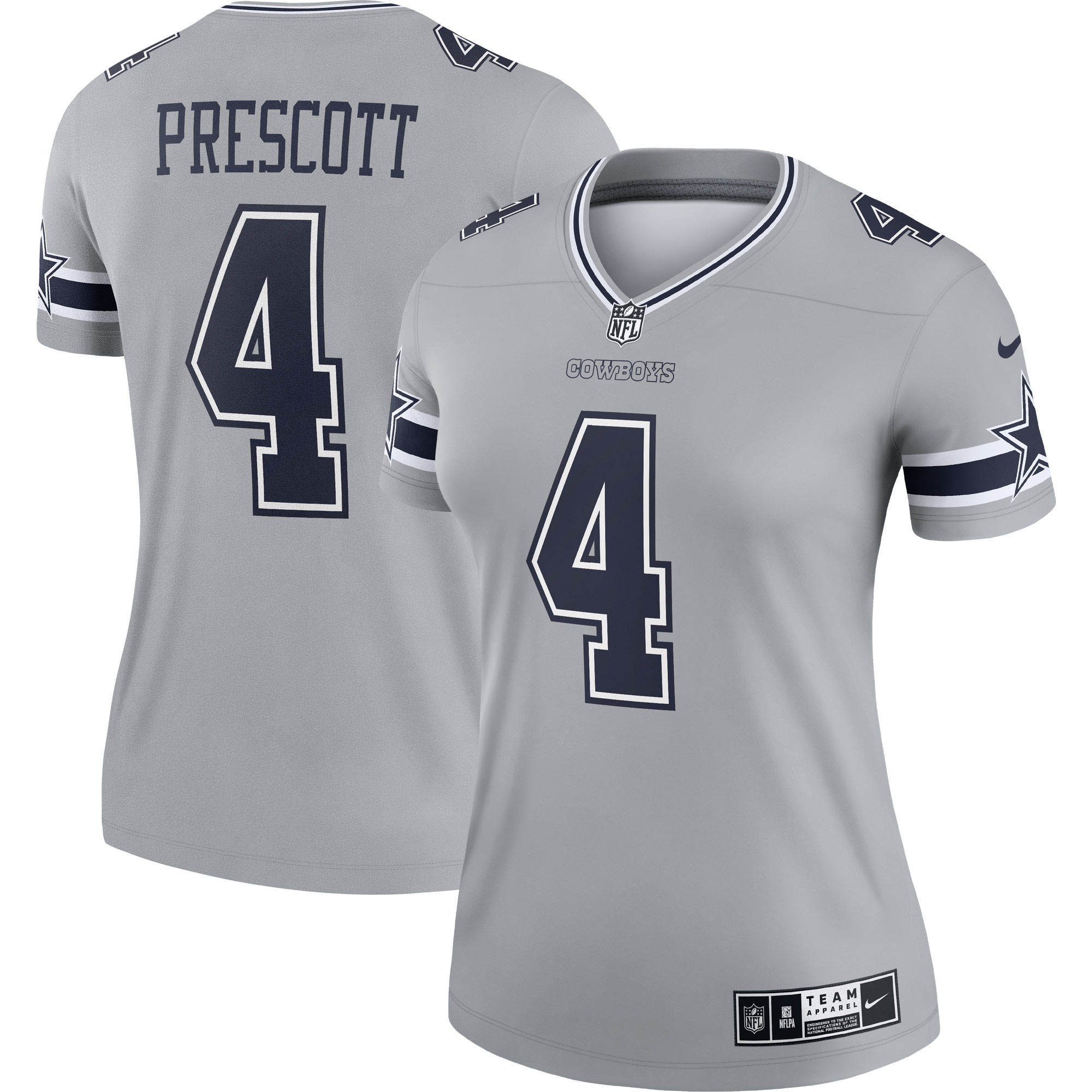 Women's Dallas Cowboys Dak Prescott Gray Inverted Legend Player Performance Top JS1661 Saliibo