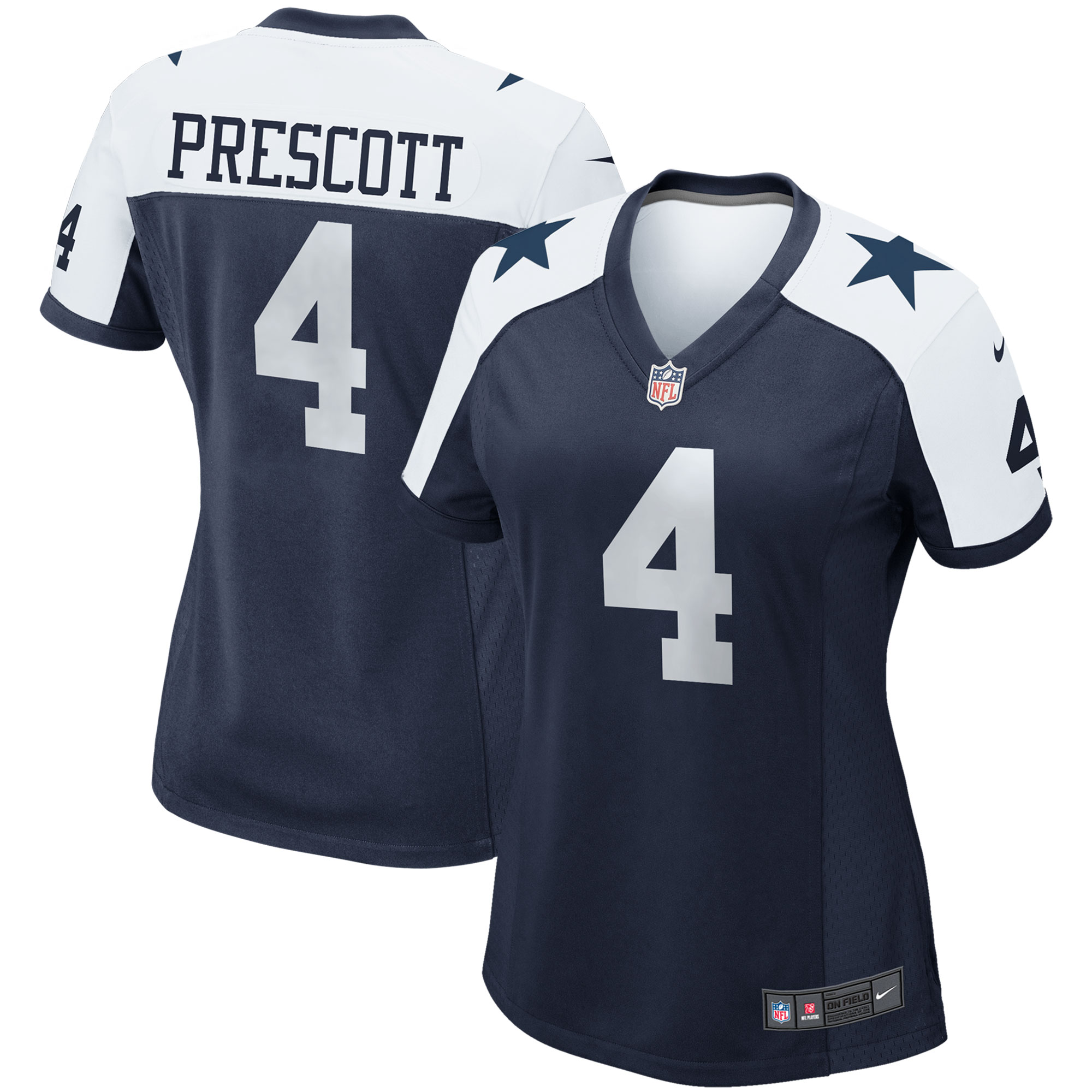 Women's Dallas Cowboys Dak Prescott Navy Alternate Game Team Jersey JS8508 Saliibo